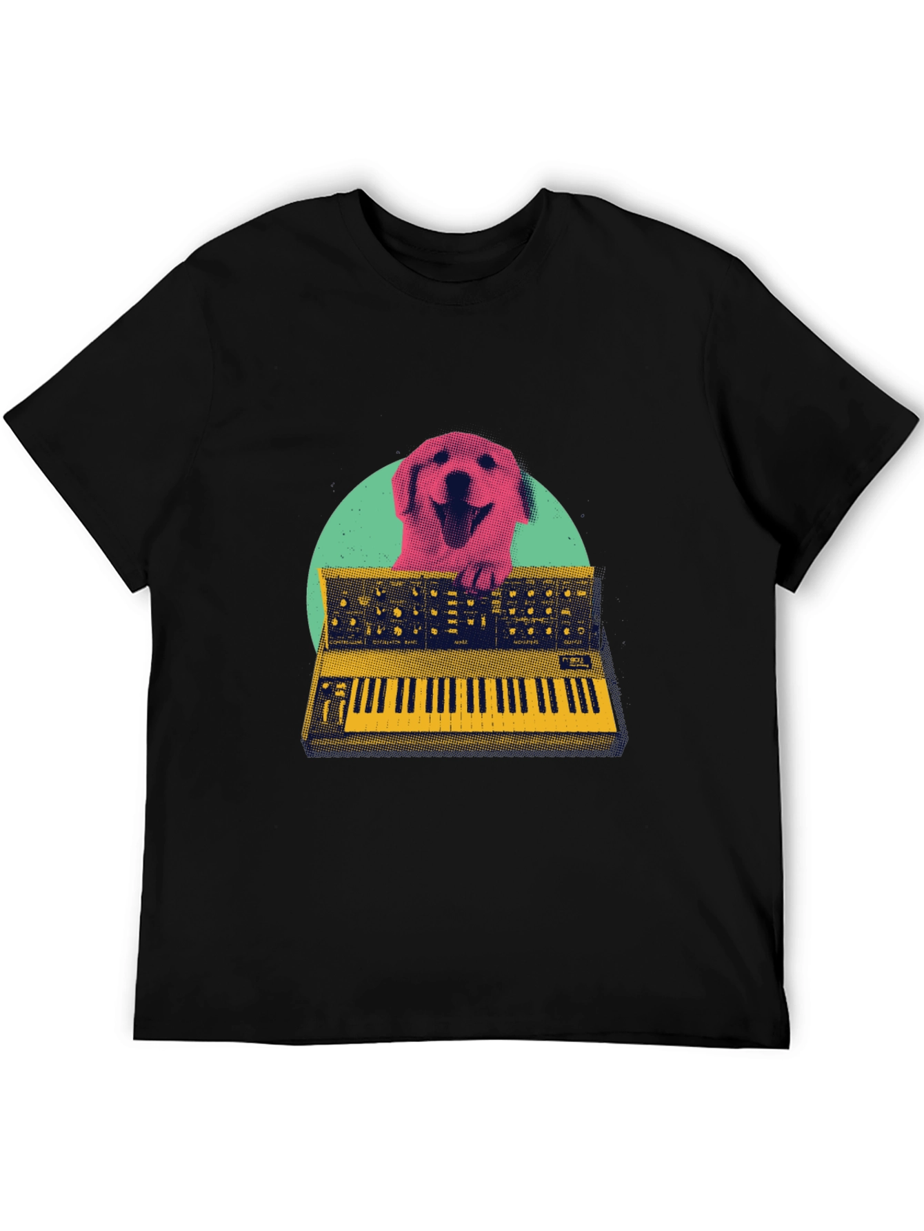 Black Retro Dog Synthesizer T-Shirt - Music Lover Tee view 5