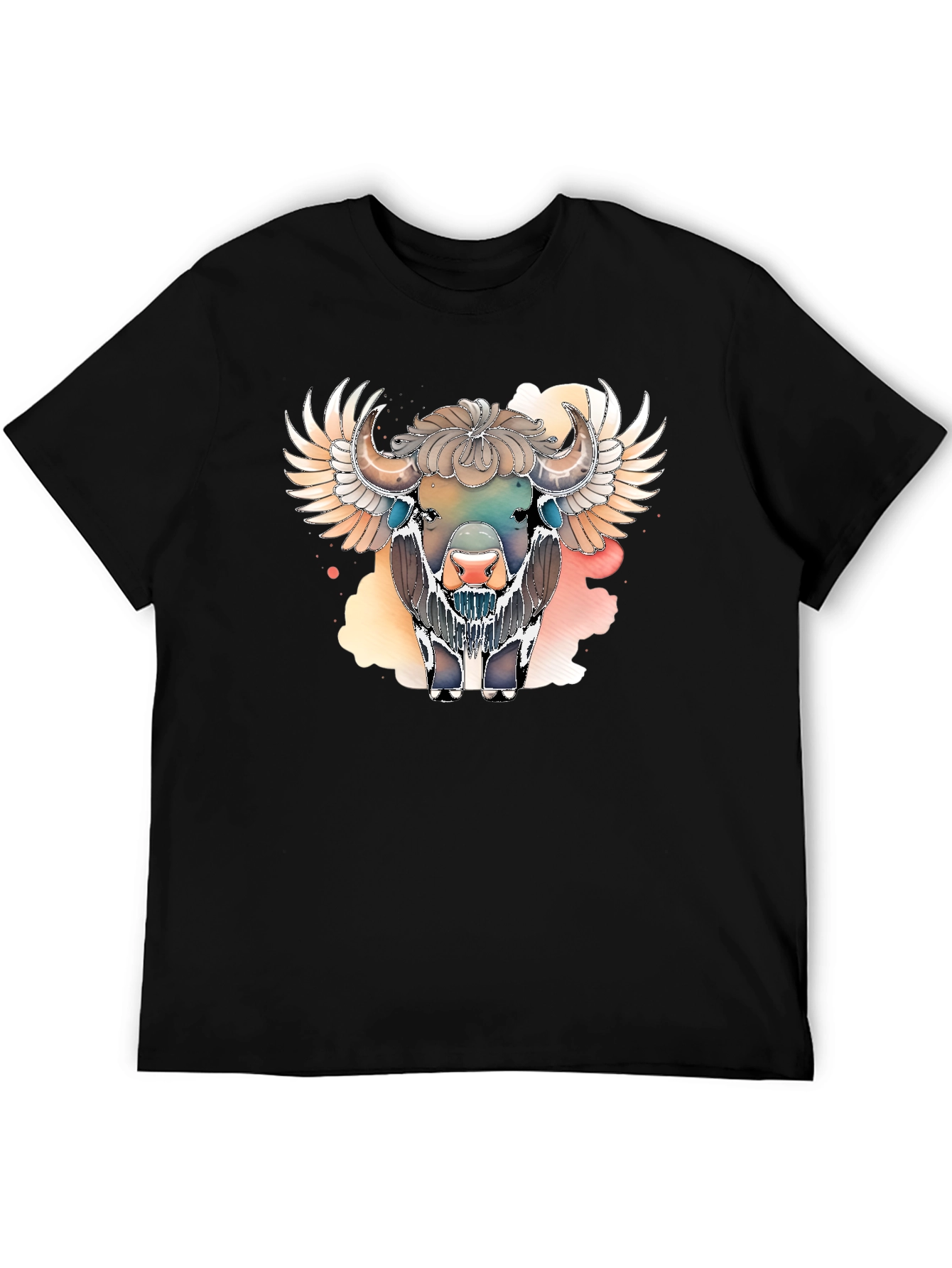 Black Winged Bison Graphic Tee - Black Cotton Blend view 5