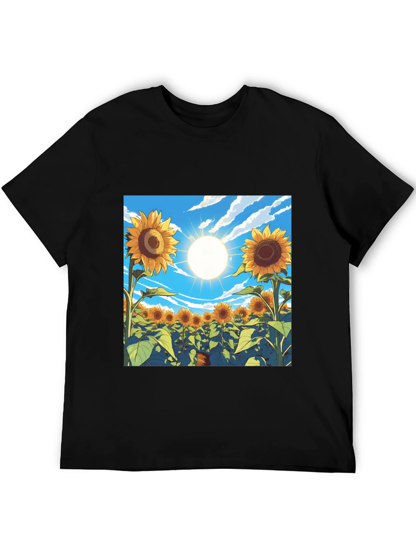 Black Sunflower Field Graphic T-Shirt - Black view 5
