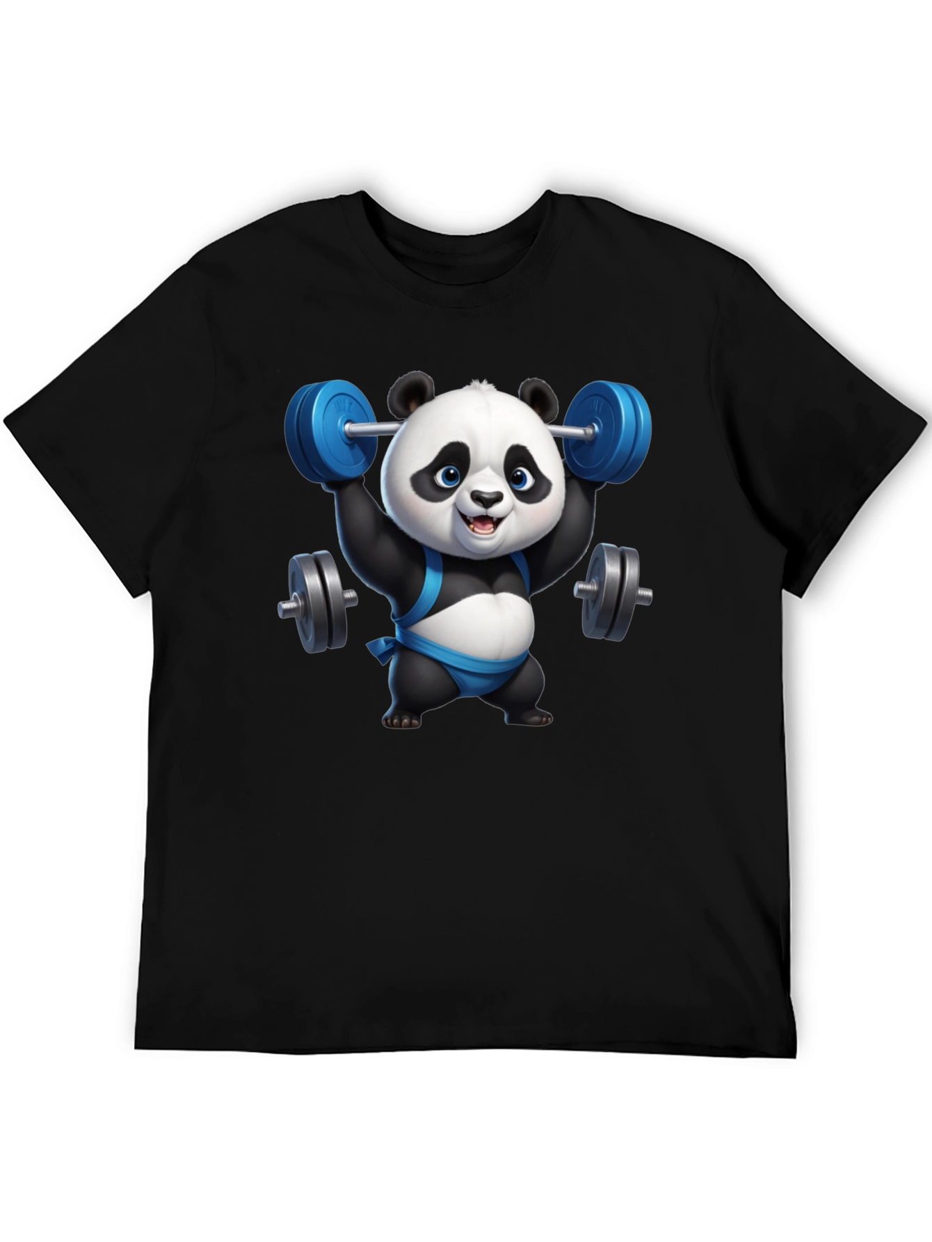 Black Funny Panda Lifting Weights Black T-Shirt view 5