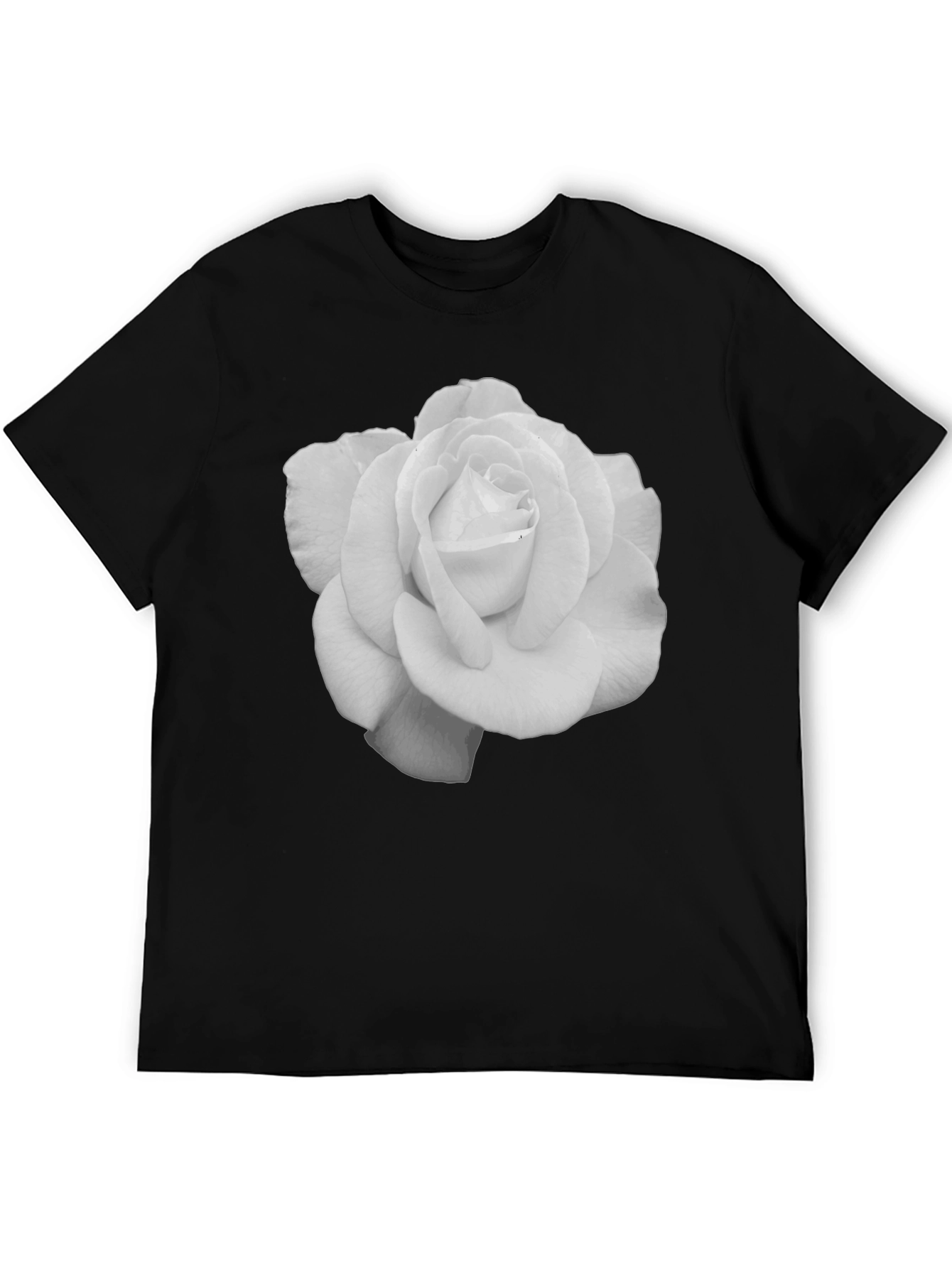 Black Elegant Rose Graphic Tee - Black Cotton T-Shirt view 5