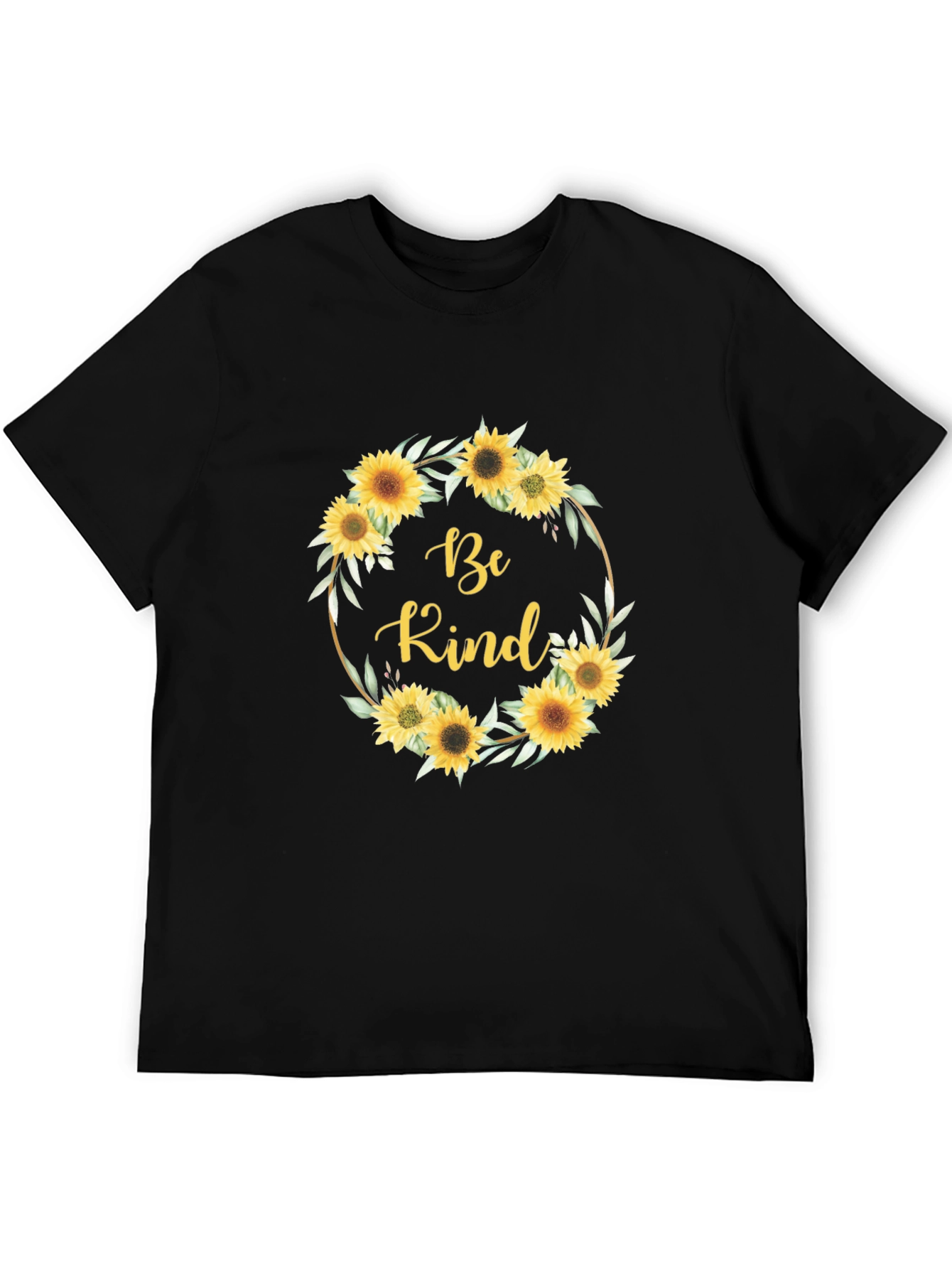Black Be Kind Sunflower Wreath Graphic T-Shirt view 5