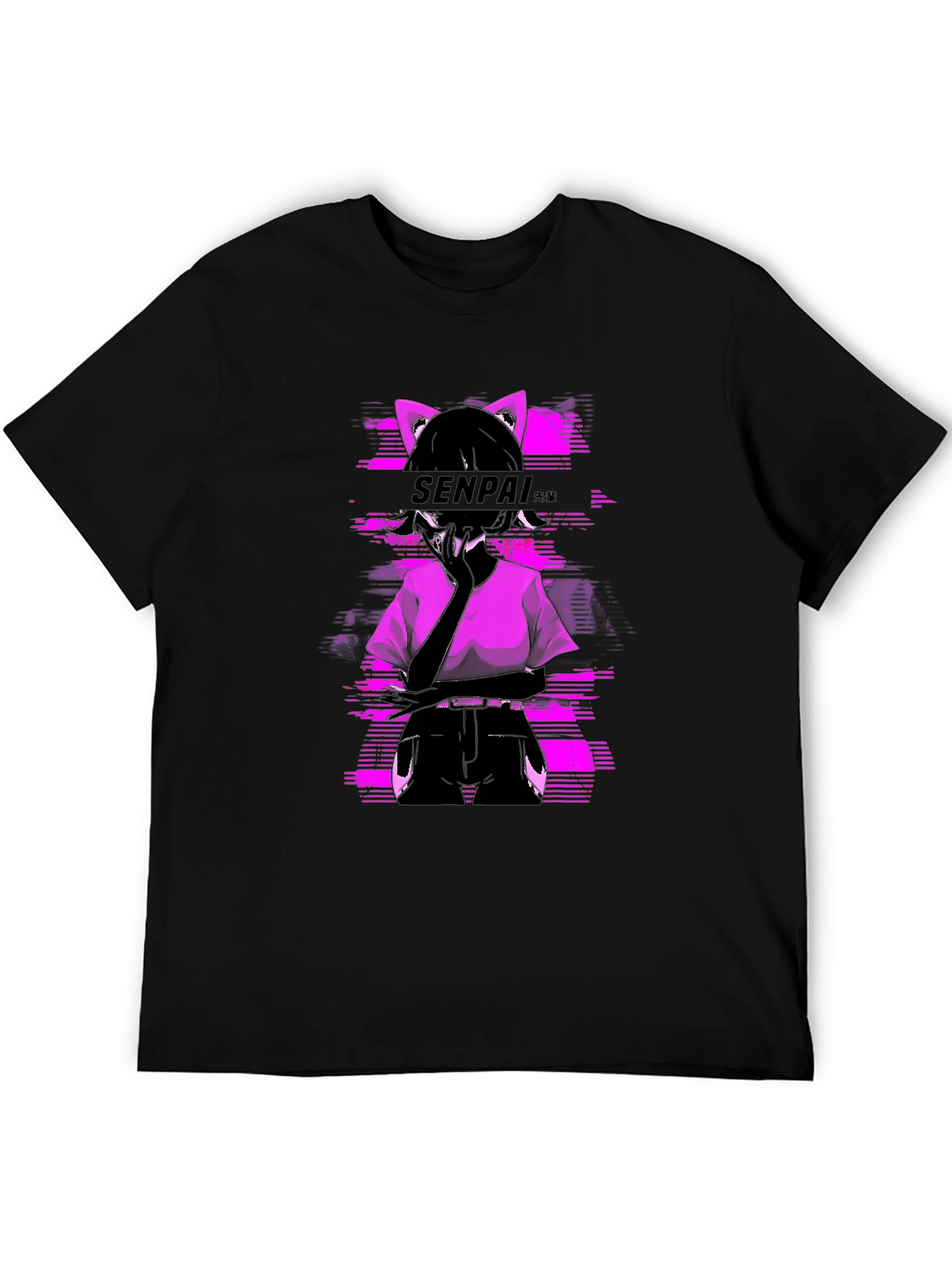 Black Senpai Anime Girl Graphic Tee - Black Cotton T-Shirt view 5