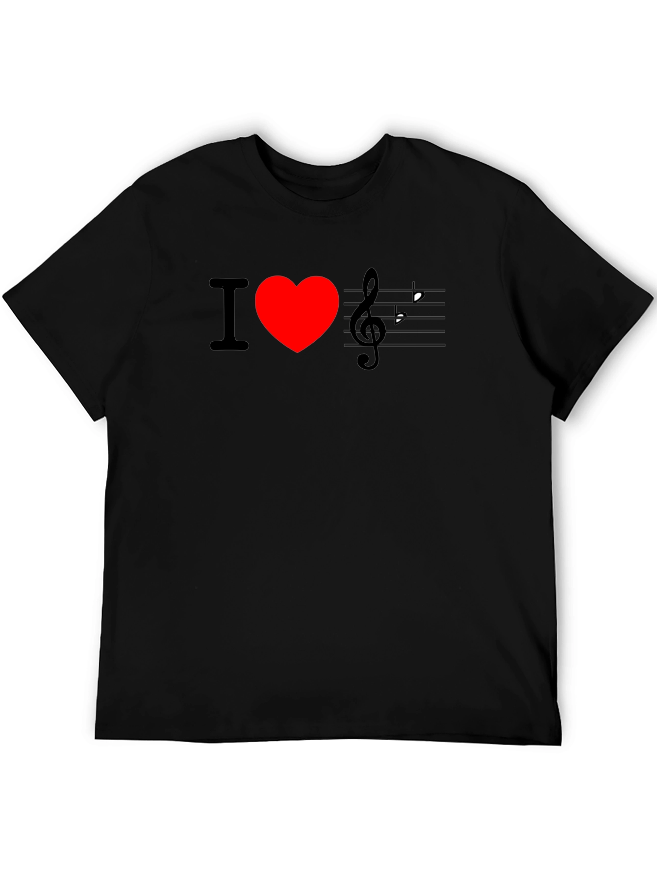 Black I Love Music T-Shirt - Black Crew Neck Tee view 5