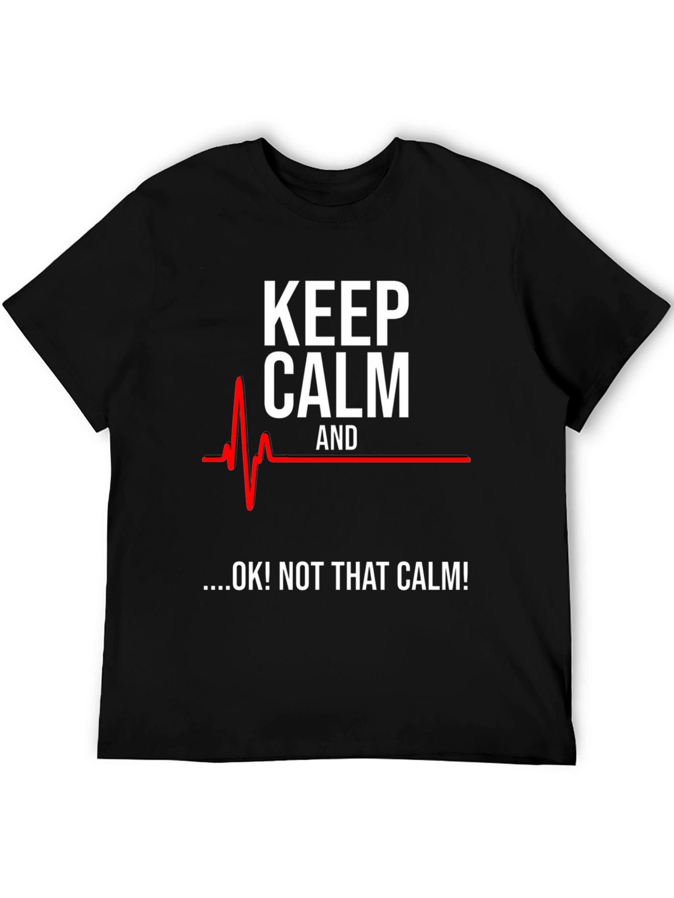 Black Keep Calm Funny ECG T-Shirt view 5