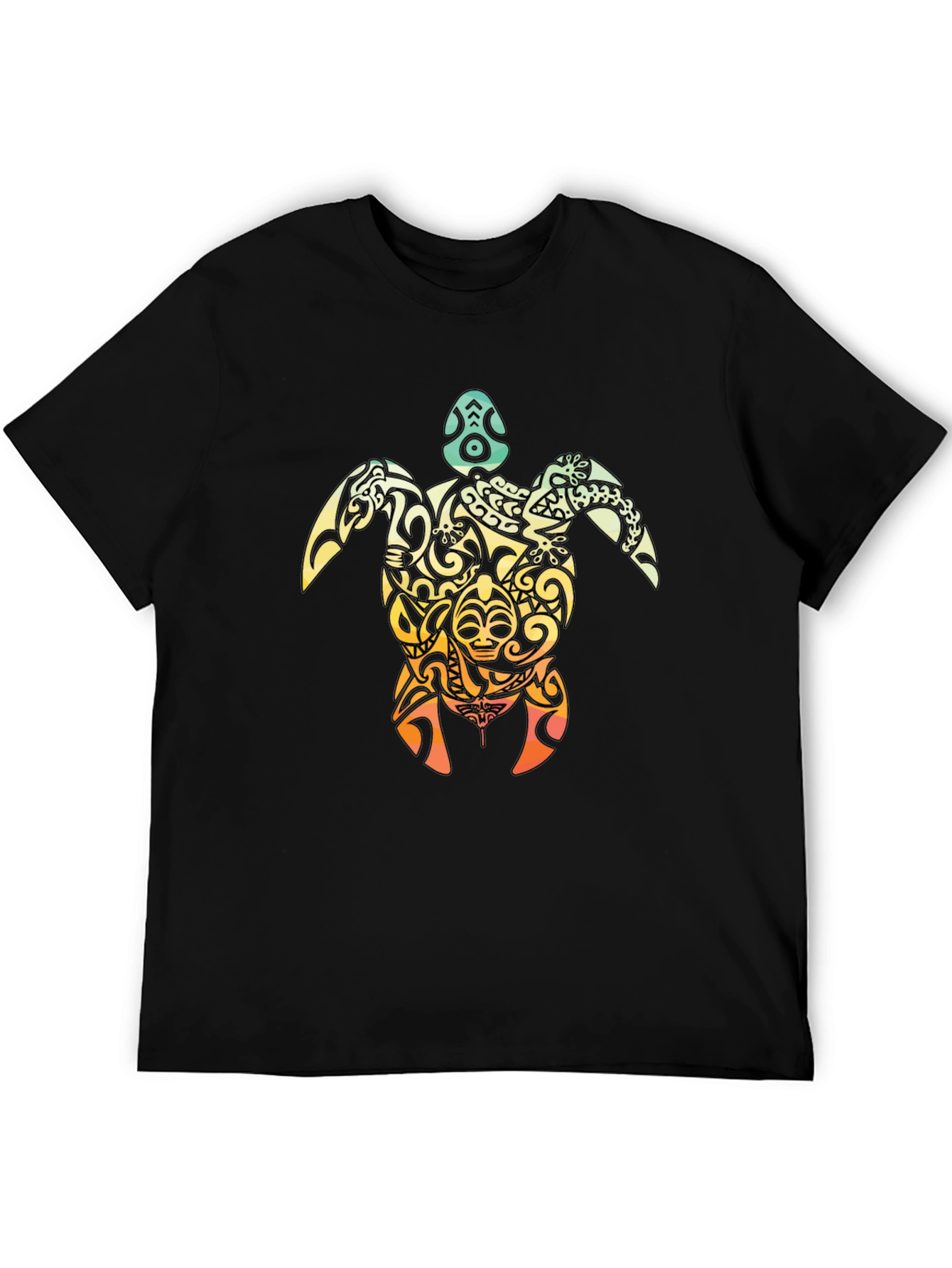 Black Tribal Turtle Graphic T-Shirt - Black view 5