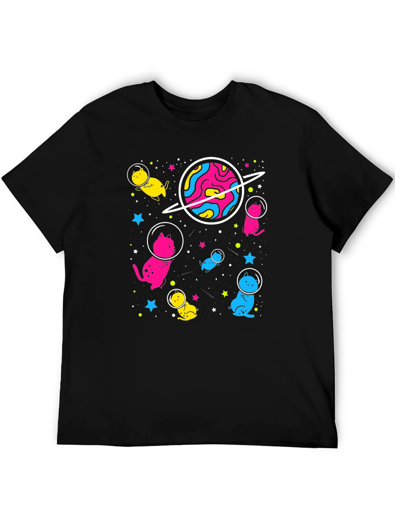 Black Space Cat T-Shirt - Funky Cosmic Design view 5