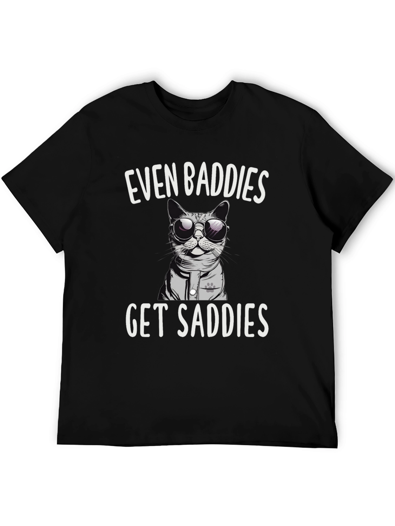 Black Even Baddies Get Saddies T-Shirt Funny Cat Tee view 5