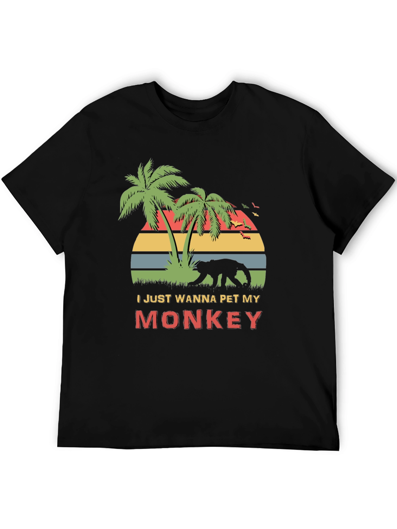 Black Funny Monkey Lover T-Shirt - I Just Wanna Pet My Monkey view 5