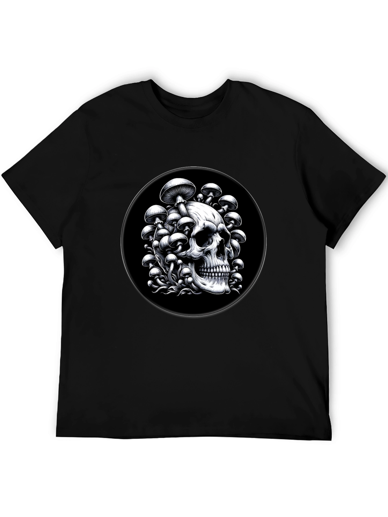 Black Skull & Mushroom Graphic Tee - Black view 5