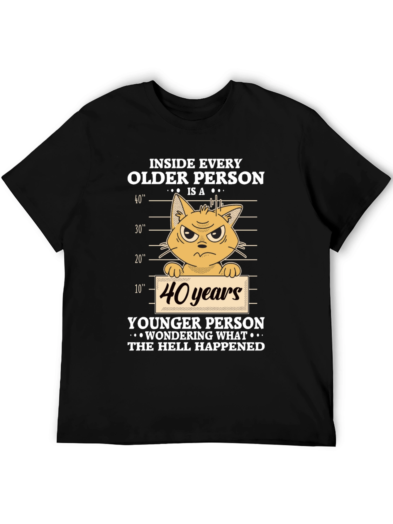 Black Funny 40th Birthday Cat T-Shirt view 5
