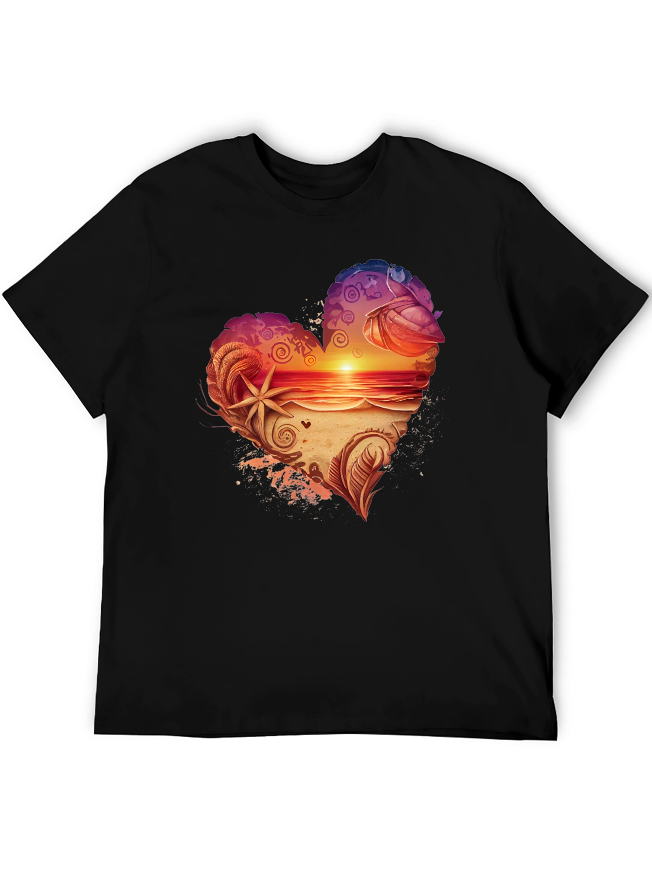 Black Heart Sunset Beach Graphic Tee - Black view 5