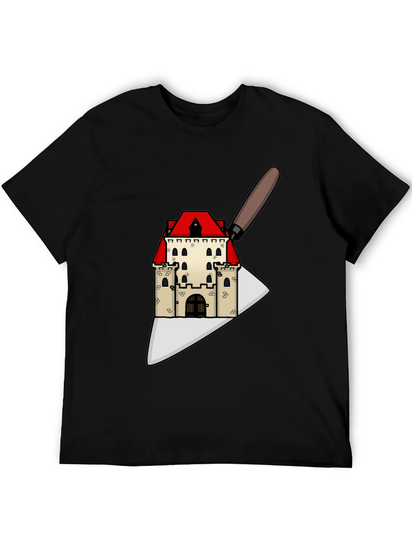 Black Architect T-Shirt: Castle on Trowel Design view 5