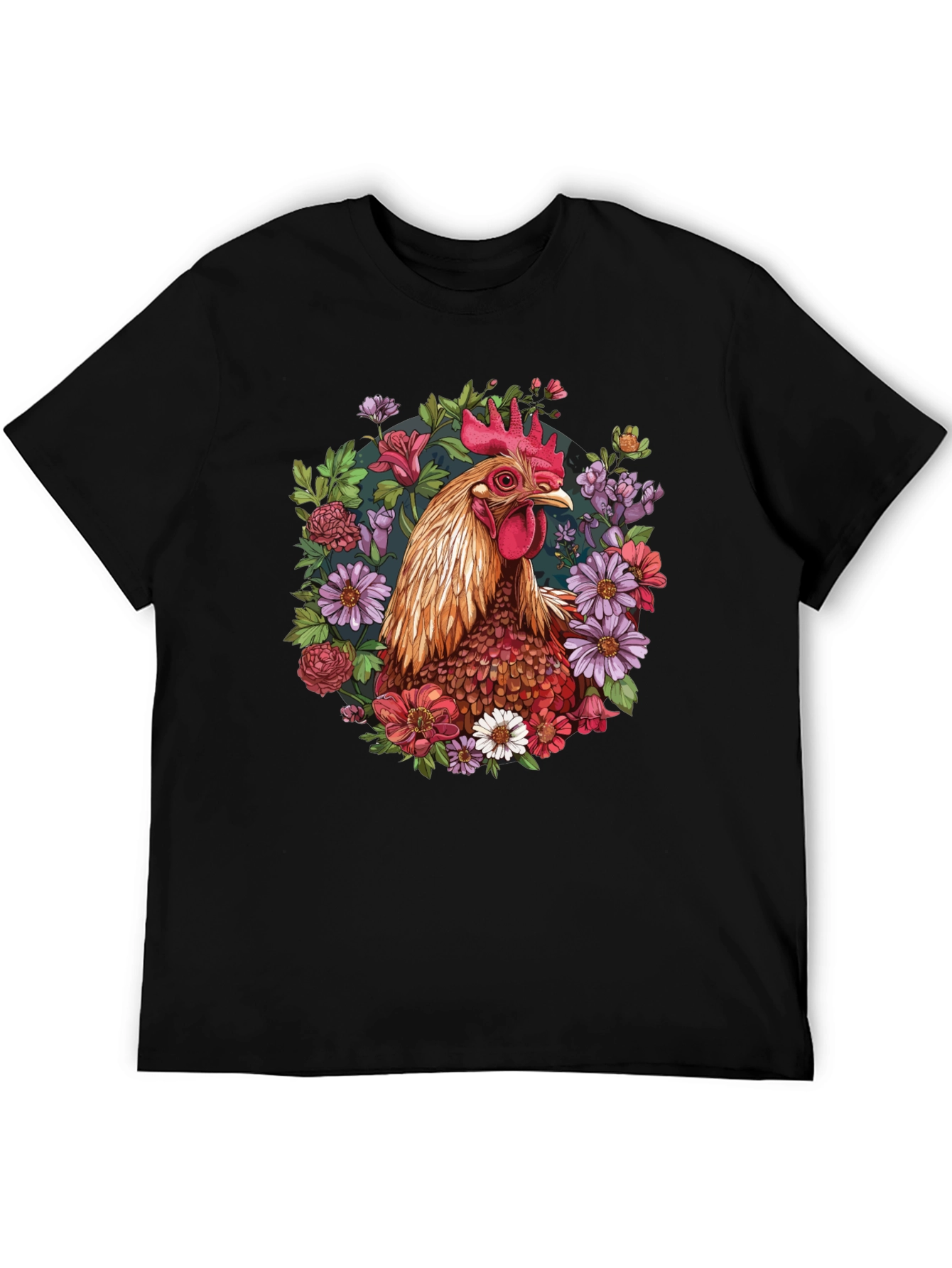 Black Rooster Floral T-Shirt - Unique Graphic Tee view 5