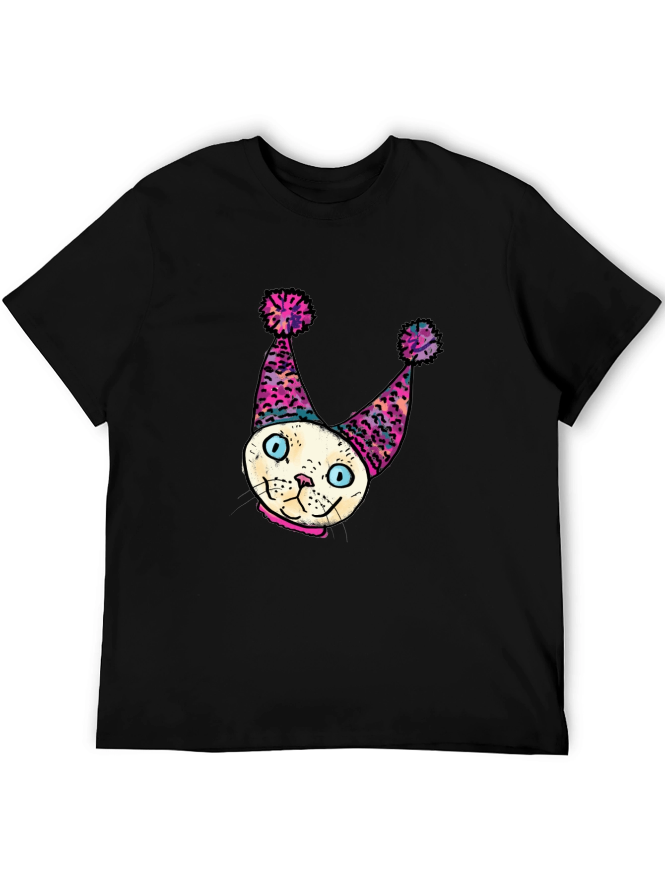 Black Whimsical Cat Clown T-Shirt - Unique Graphic Tee view 5