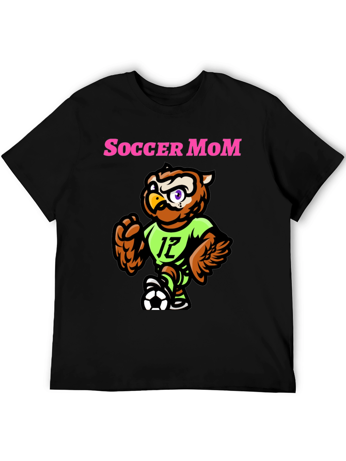 Black Soccer Mom Owl T-Shirt - Sporty Graphic Tee view 5