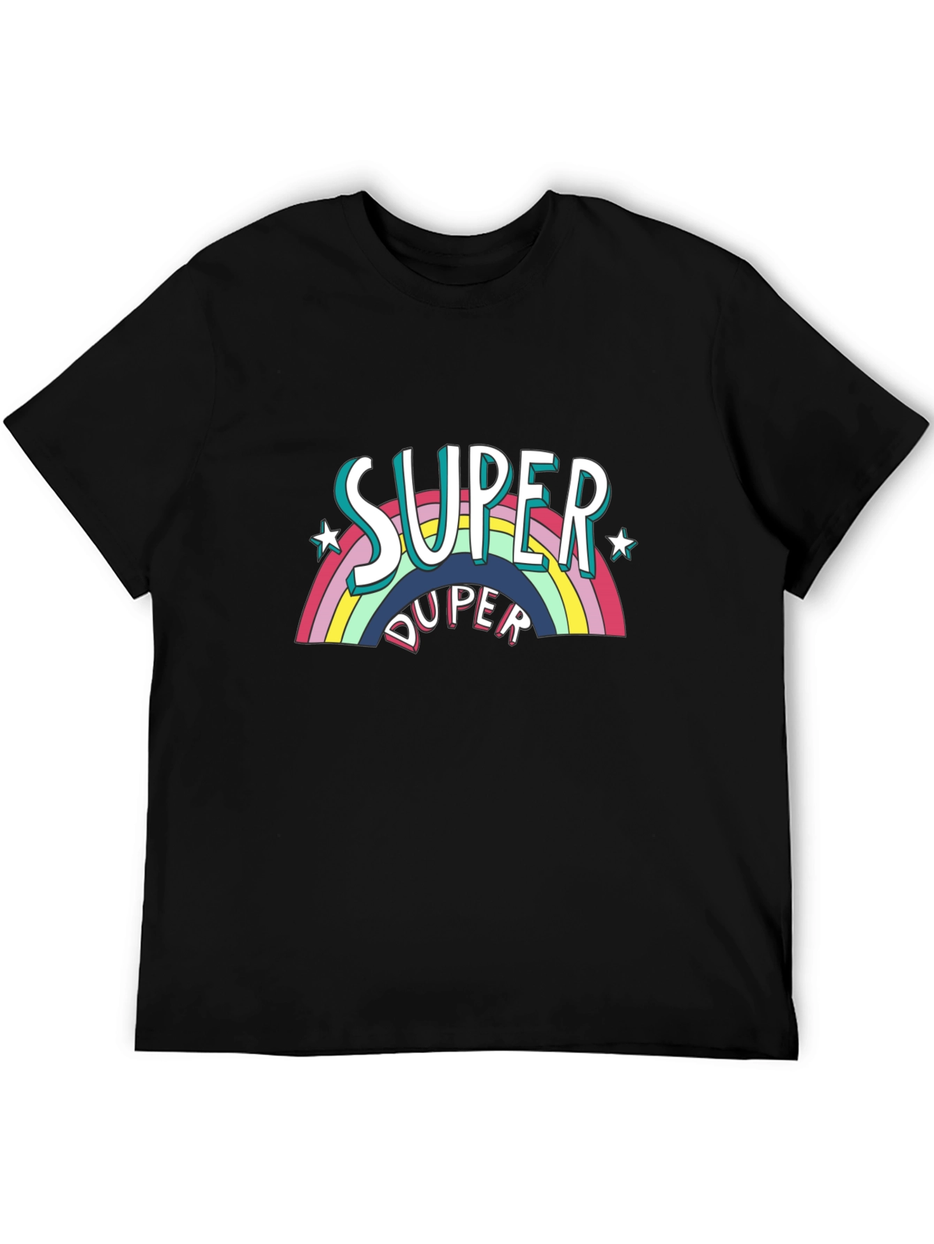 Black Super Duper Rainbow Graphic Tee - Black Cotton Casual T-Shirt view 5