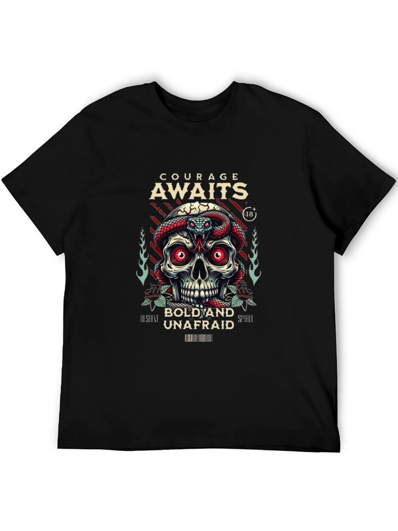 Black Courage Awaits Graphic Tee - Skull & Snake Design view 5