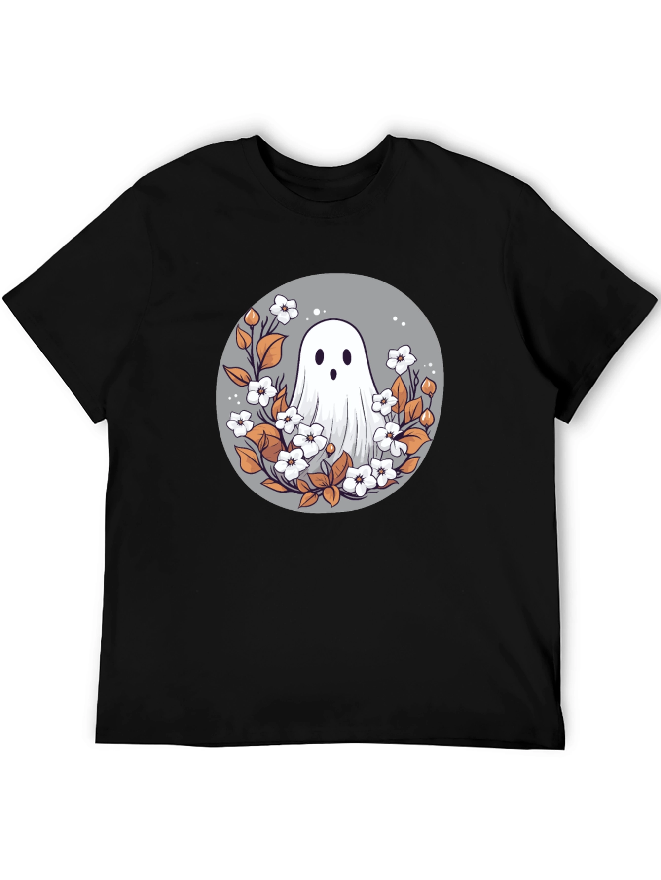 Black Ghostly Floral T-Shirt - Spooky Cute Design view 5