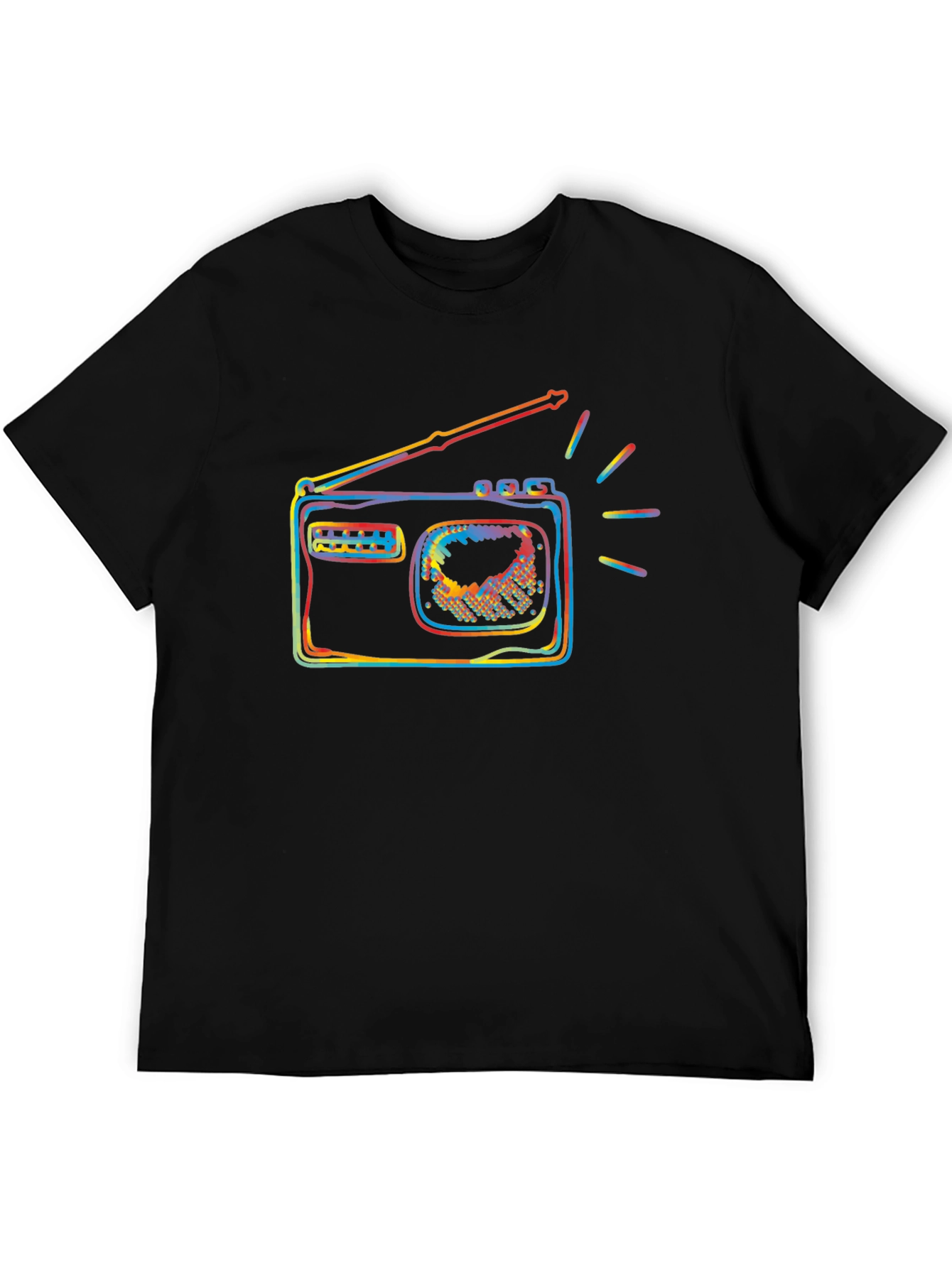 Black Retro Radio Colorful Graphic Black T-Shirt view 5