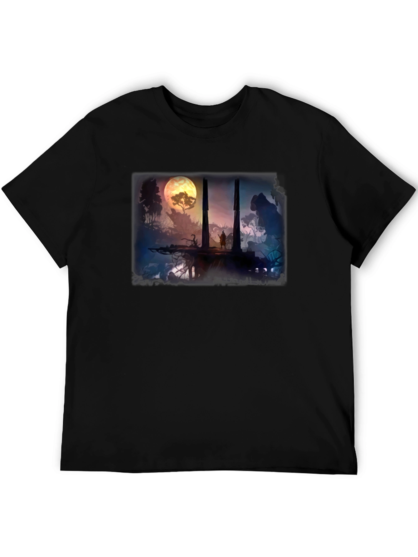 Black Fantasy Landscape Black T-Shirt view 5