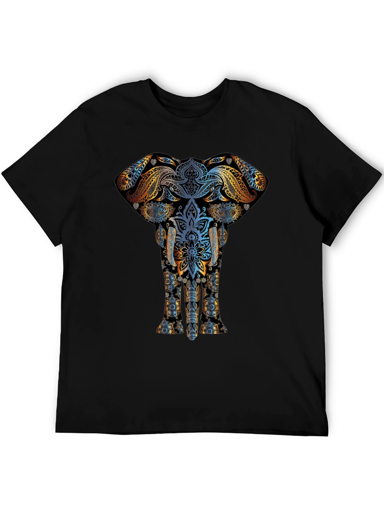 Black Elephant Mandala Graphic Print Men's Black T-Shirt view 5