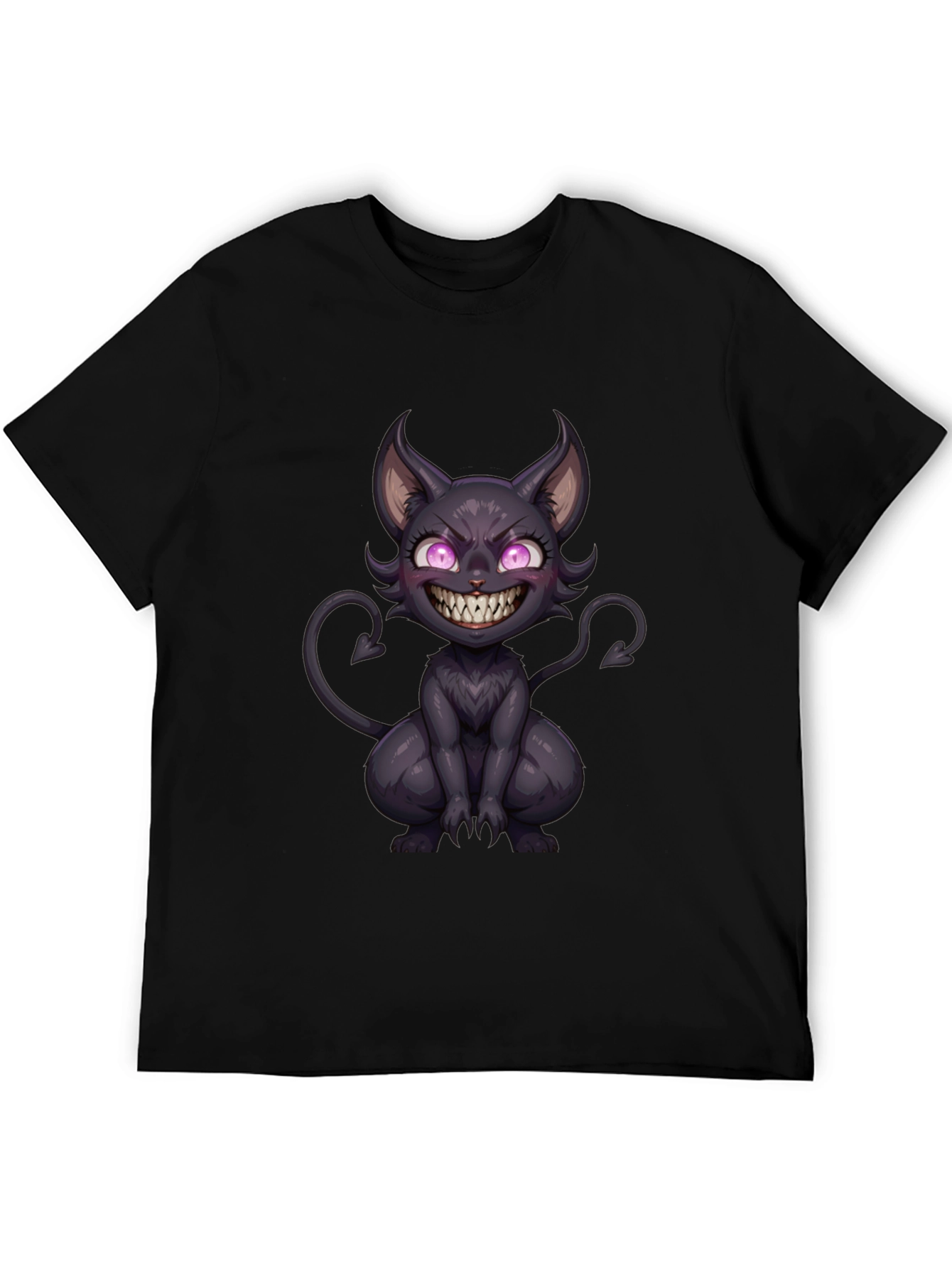 Black Men's Black T-Shirt with Devil Cat Graphic view 5