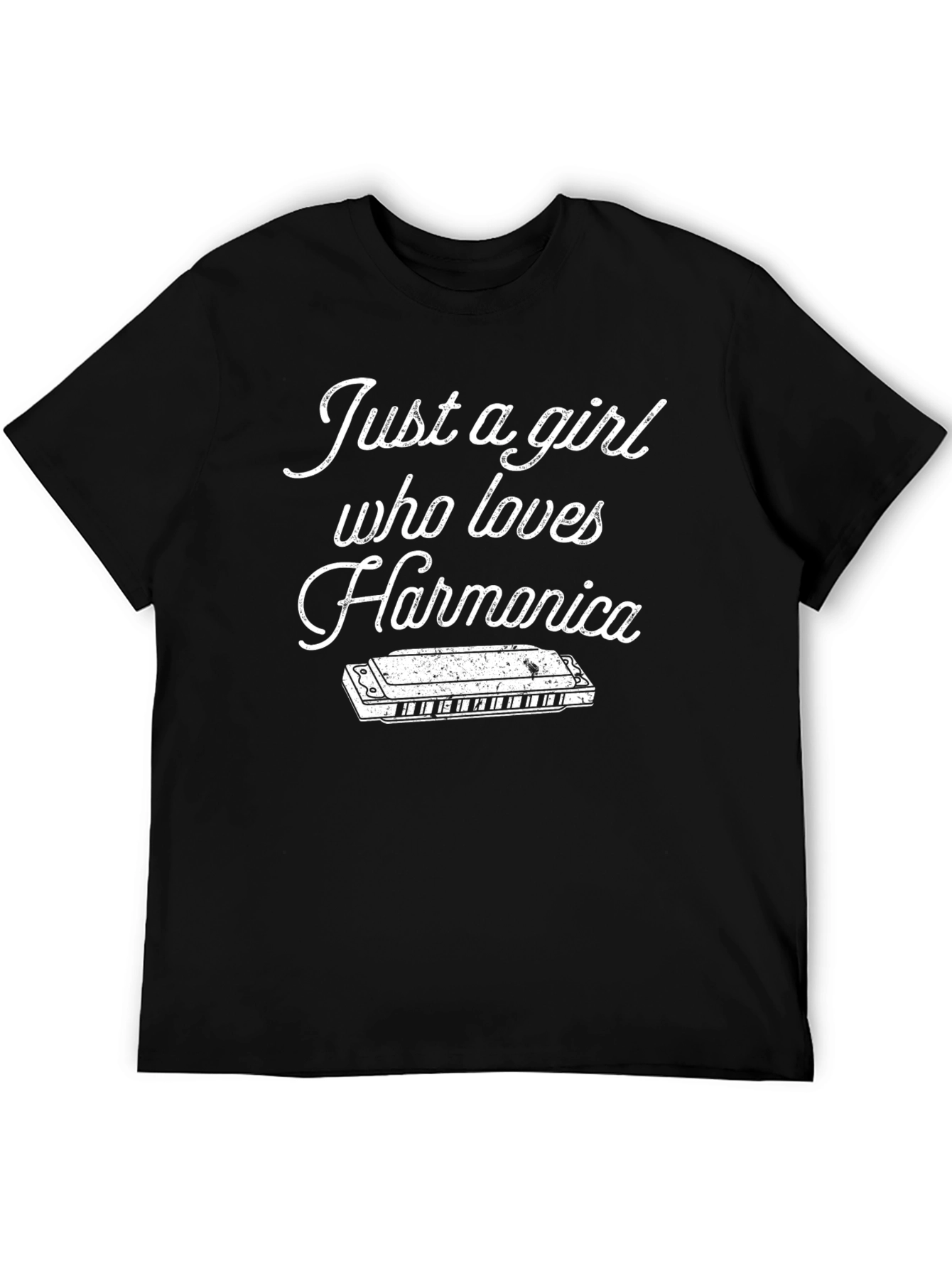 Black Harmonica Lover T-Shirt - Just A Girl Who Loves Harmonica view 5