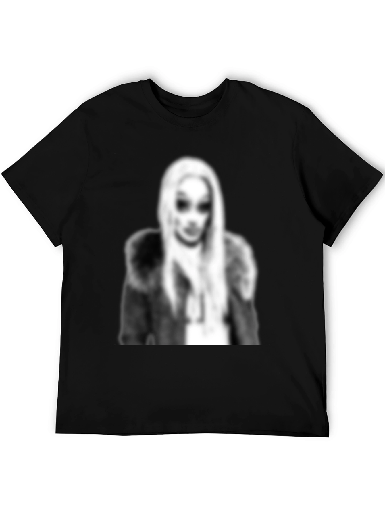 Black Black Graphic Tee - Woman with Fur Coat Print view 5