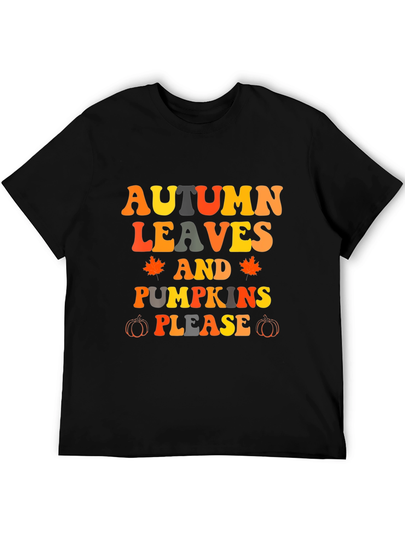Black Autumn Leaves & Pumpkins Please T-Shirt view 5