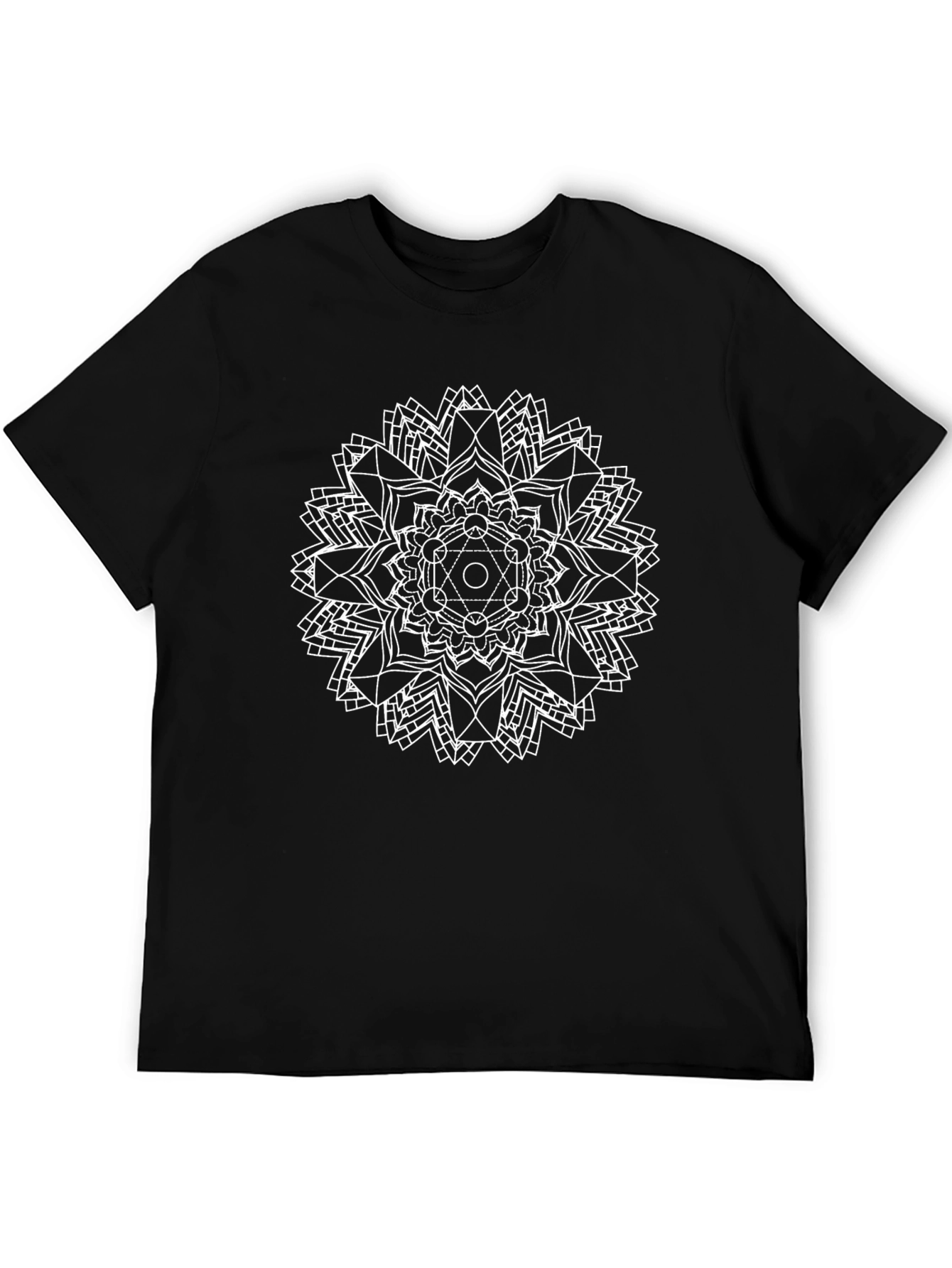 Black Geometric Mandala Graphic Black T-Shirt view 5