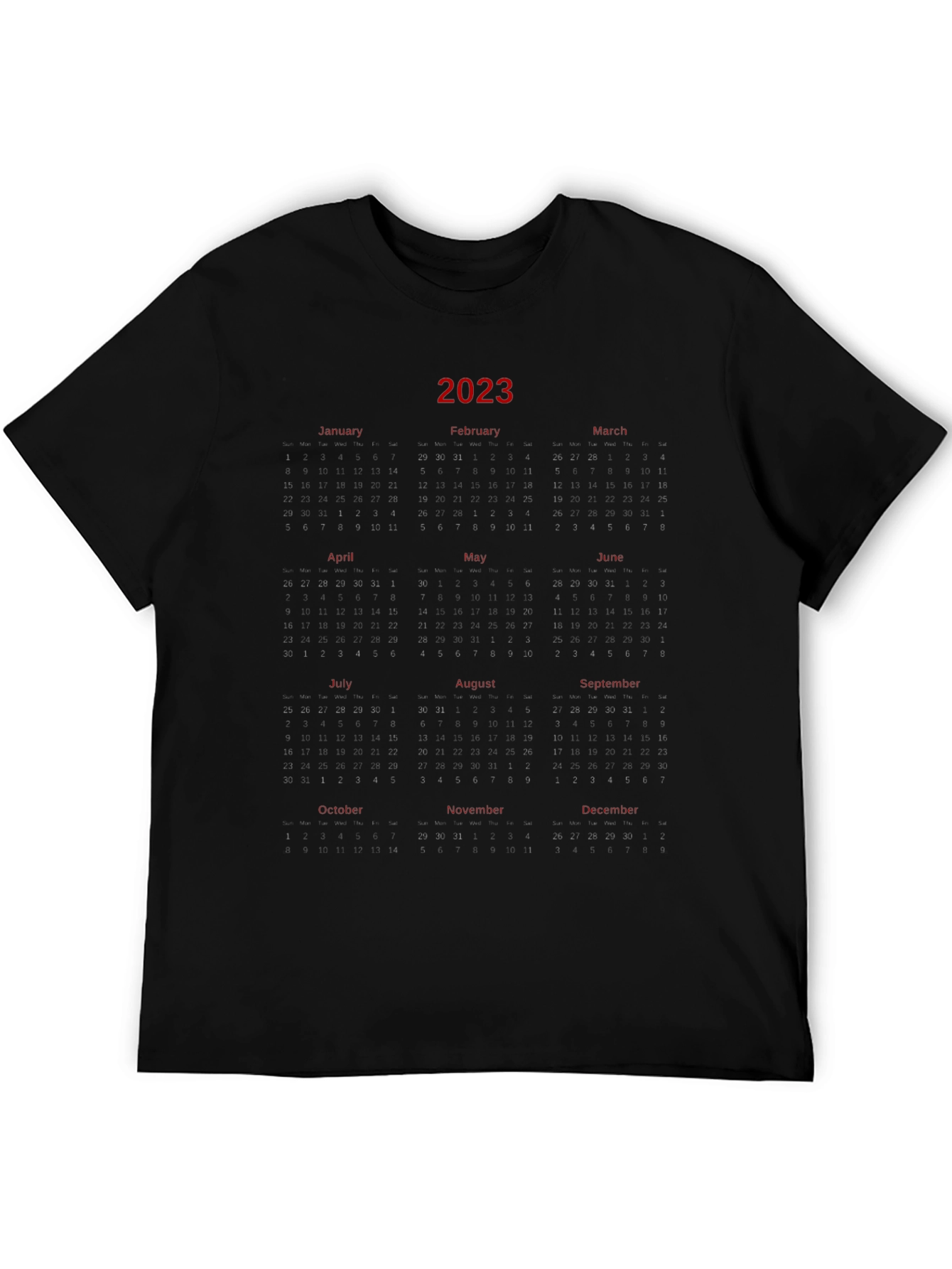 Black 2023 Calendar T-Shirt - Unique Year Planner Tee view 5