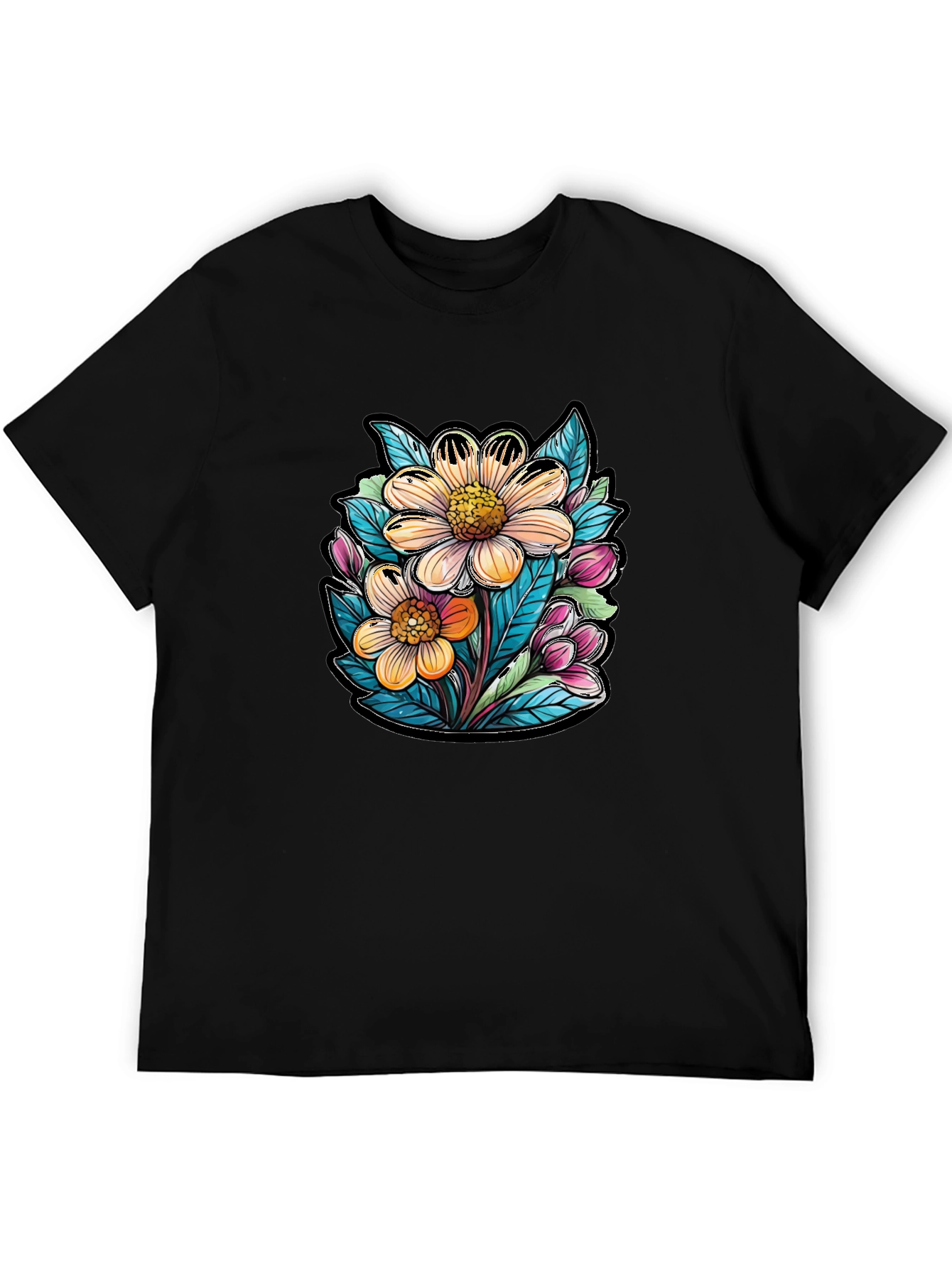Black Floral Graphic Black T-Shirt view 5
