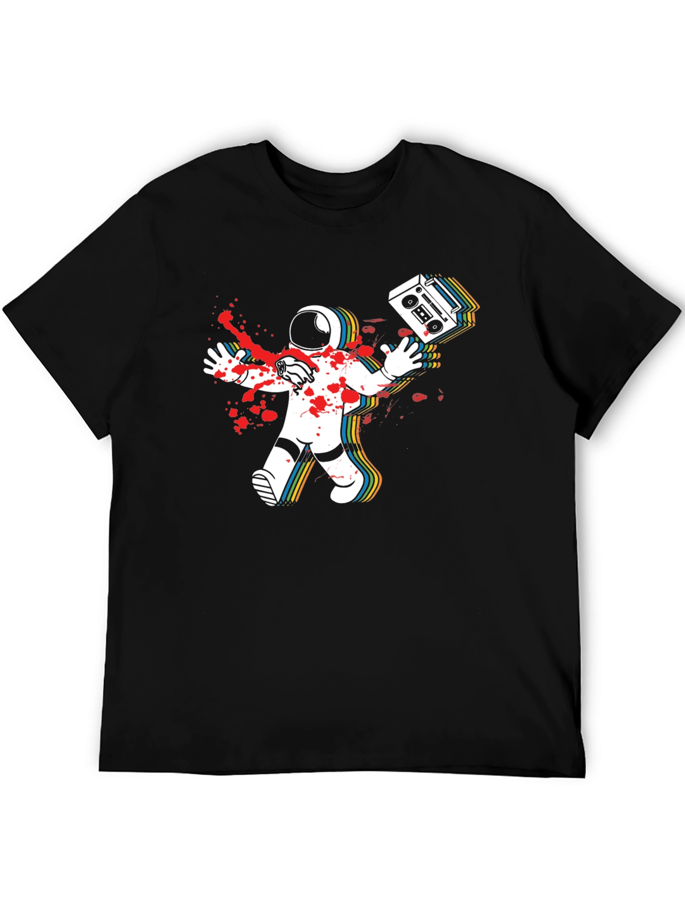 Black Astronaut Boombox Men's Black T-Shirt view 5