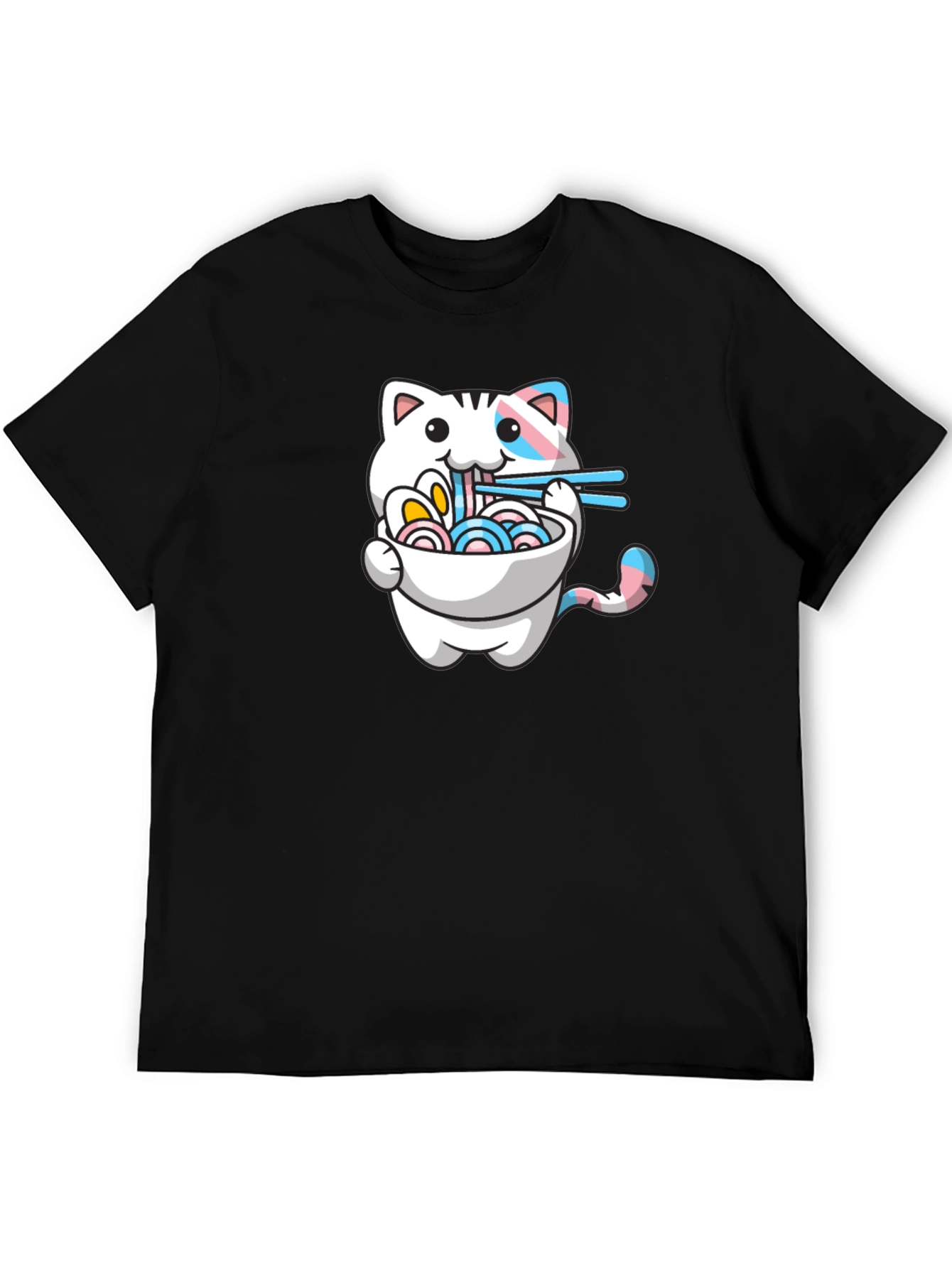 Black Cute Cat Ramen T-Shirt - Trans Pride view 5