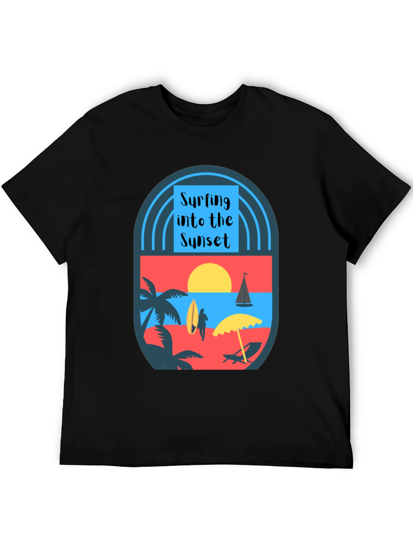 Black Surfing Into the Sunset Graphic Tee view 5