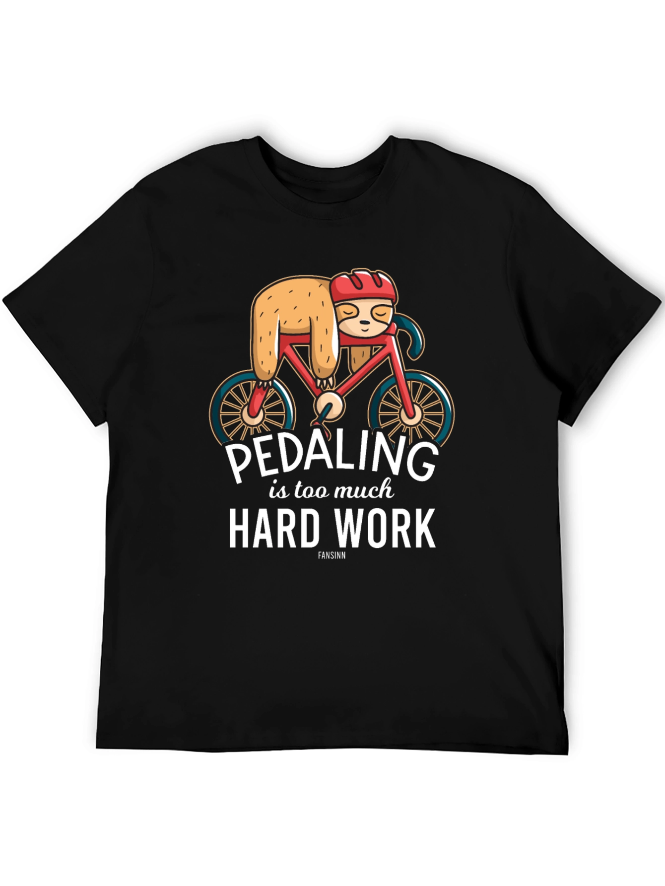 Black Sloth on Bike T-Shirt - Pedaling is Too Much Hard Work view 5