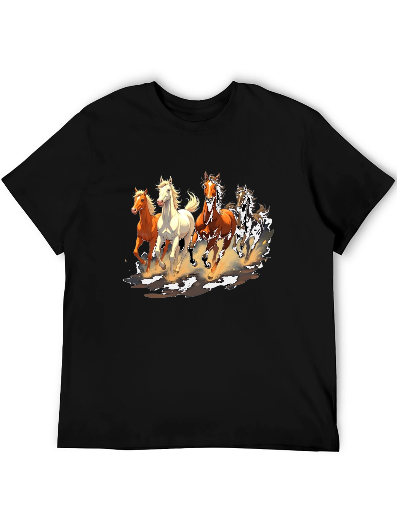 Black Horse Print Crew Neck T-Shirt view 5