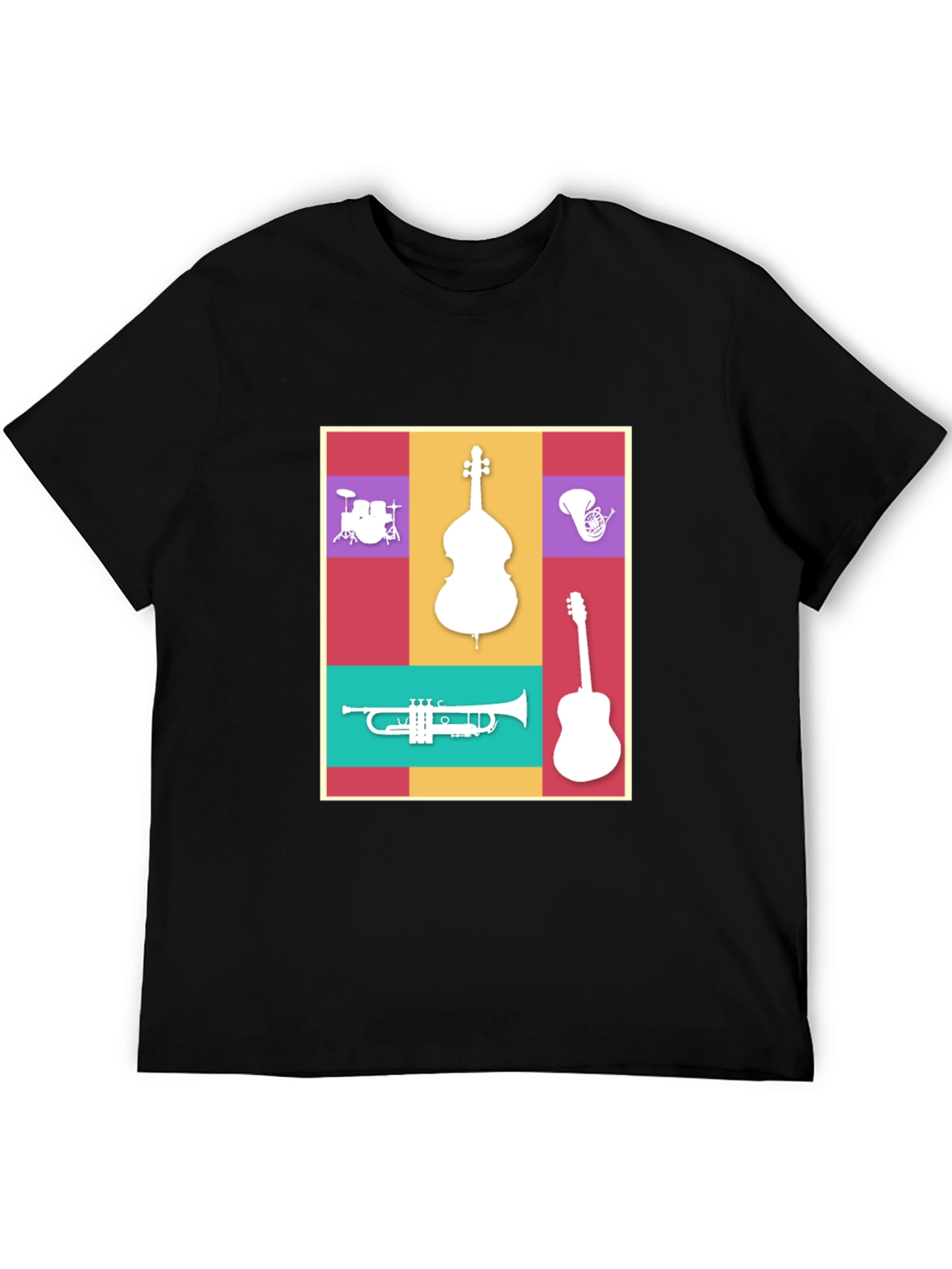 Black Musical Instrument Collage T-Shirt view 5
