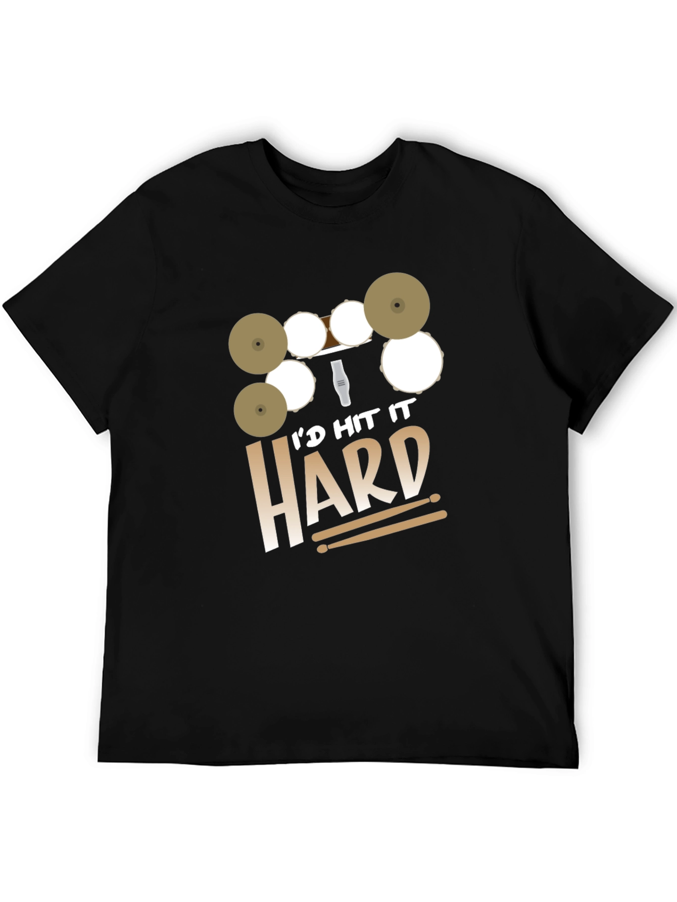 Black I'd Hit It Hard Drummer Black T-Shirt view 5