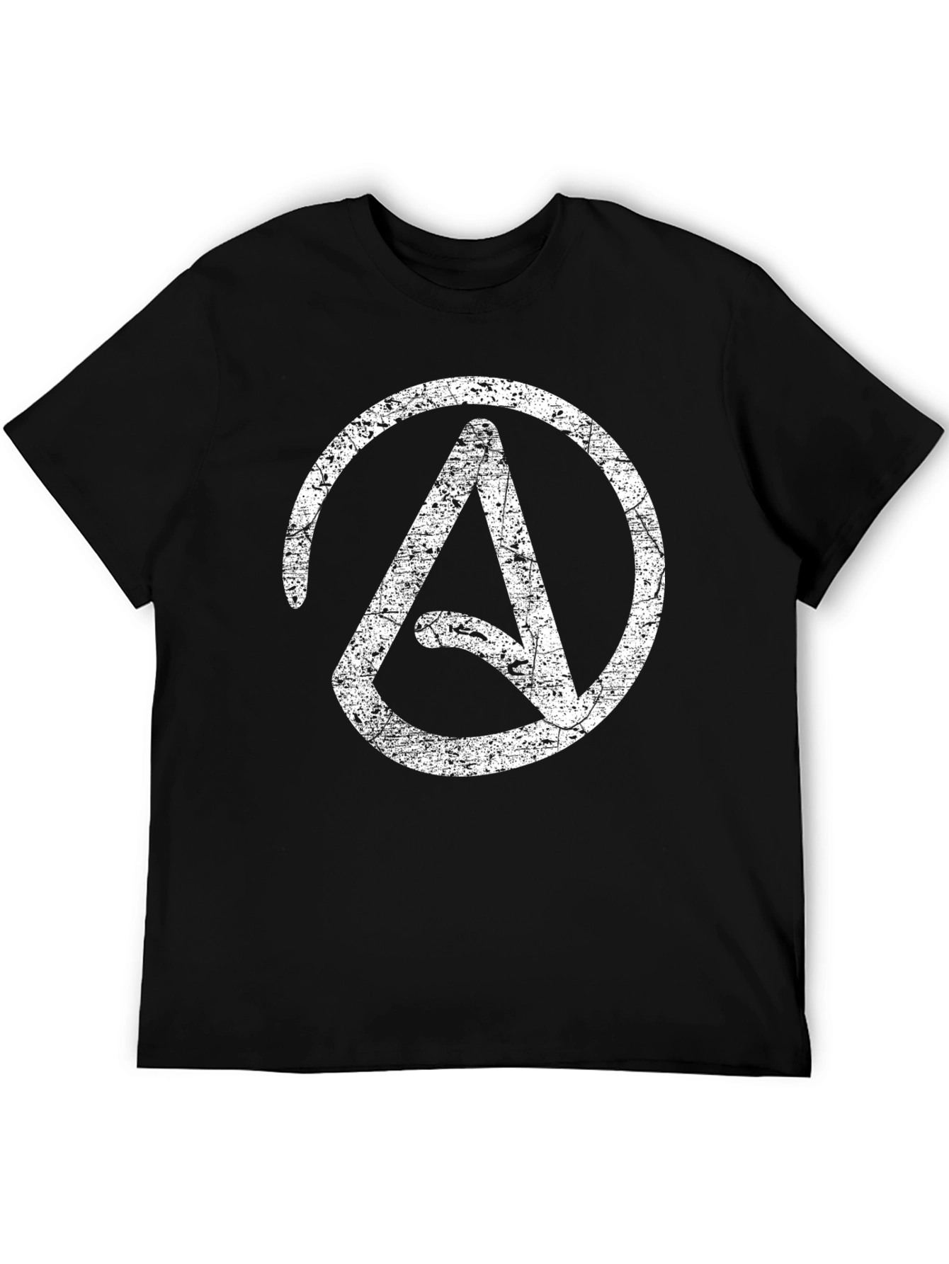 Black Distressed Atheist Symbol T-Shirt - Black view 5