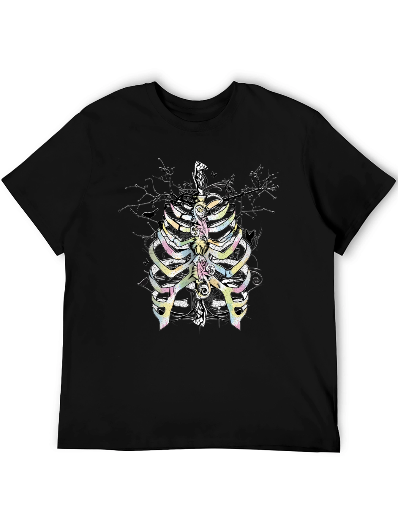 Black Rib Cage Graphic T-Shirt - Quirky Skeleton Design view 5