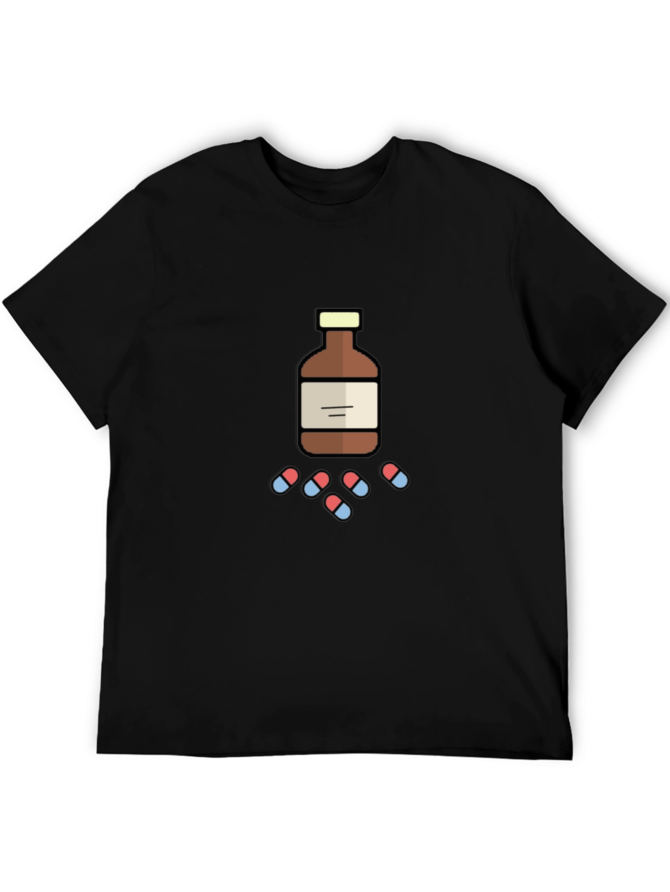 Black Novelty Medicine Bottle and Pills Graphic T-Shirt view 5