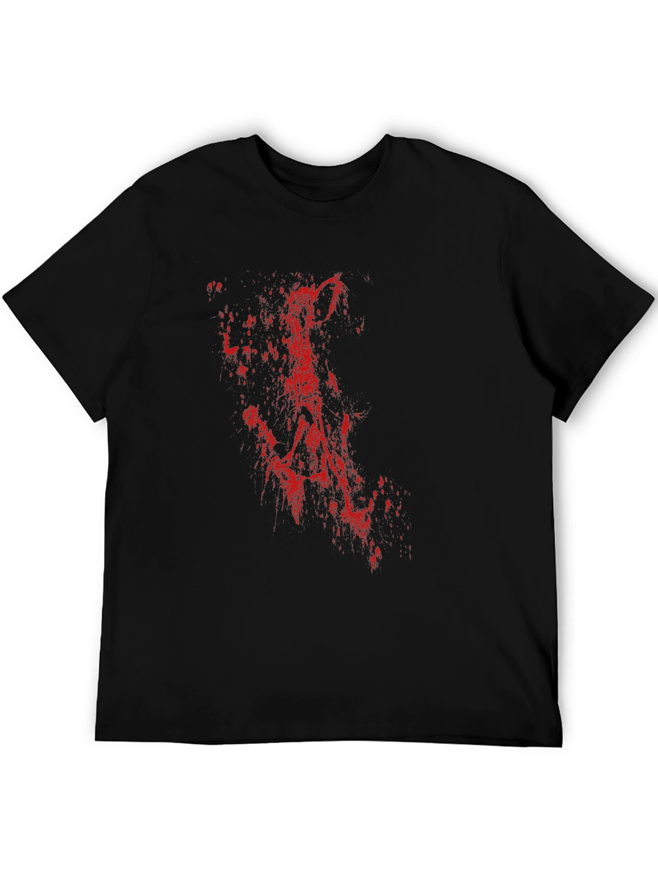Black Men's Black T-Shirt with Red Abstract Print view 5