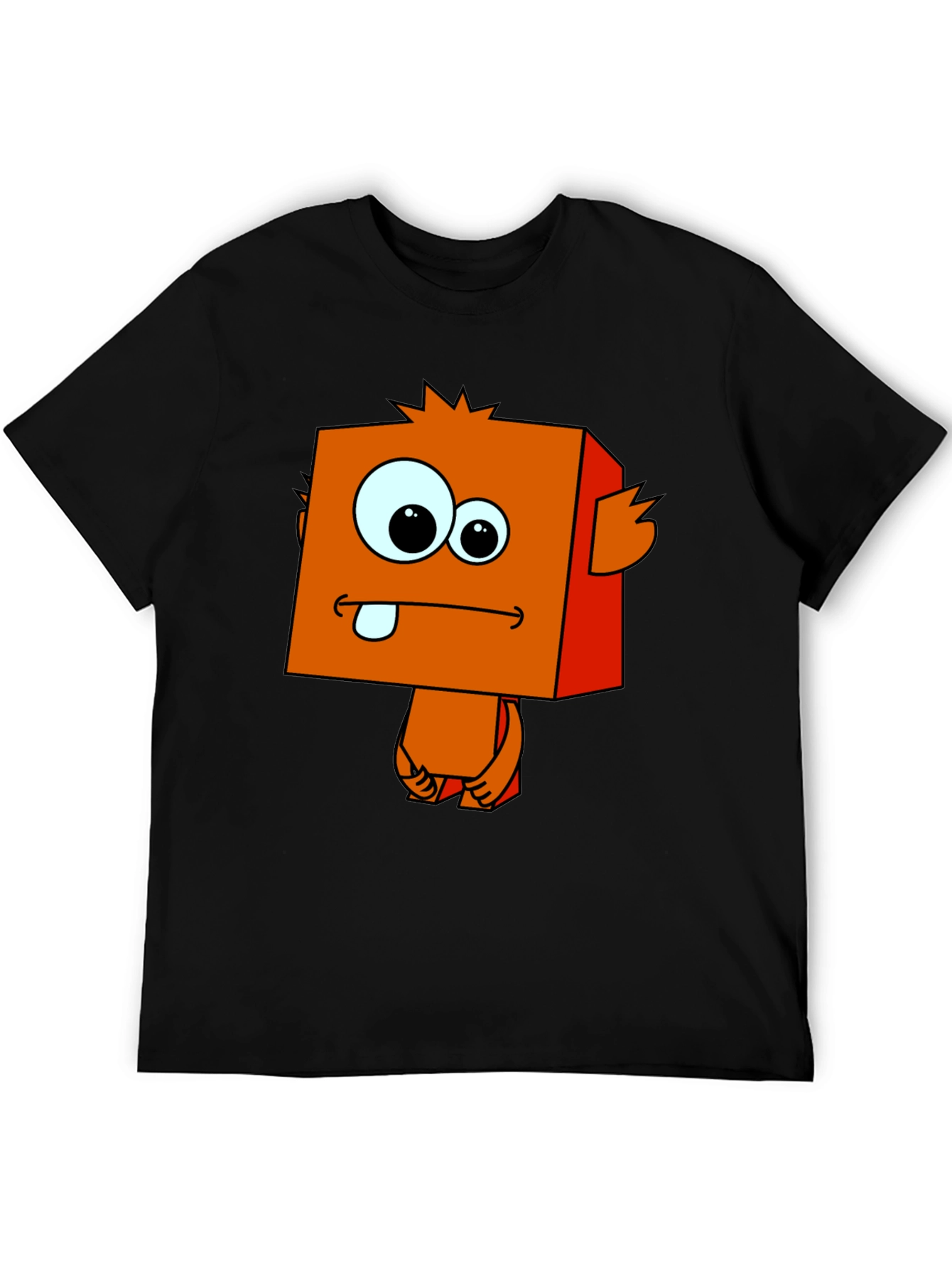 Funny Cartoon Monster Graphic Black T-Shirt - 5