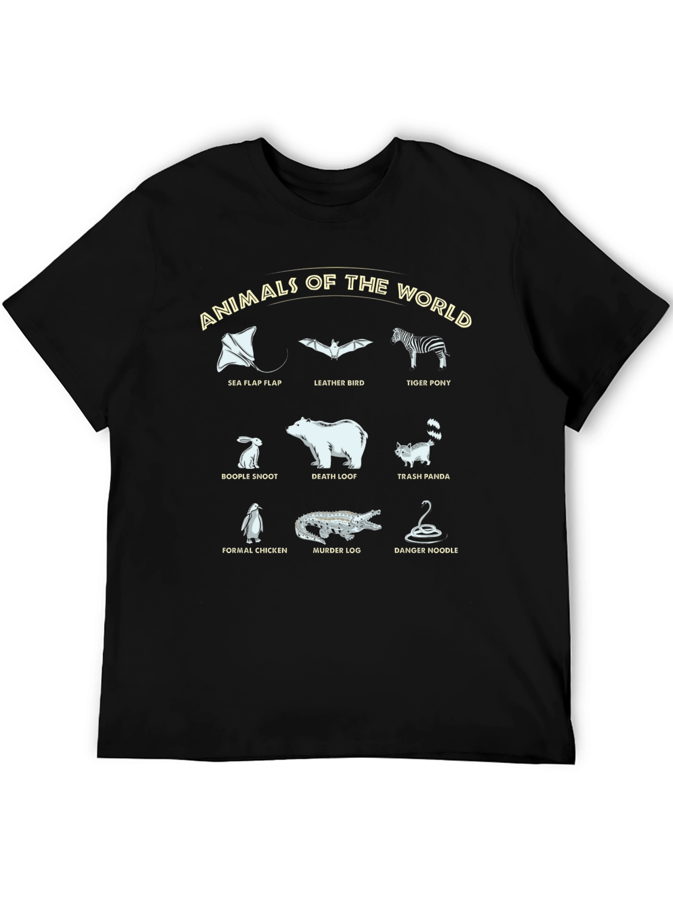 Black Animals of the World Graphic T-Shirt - Funny Zoology view 5