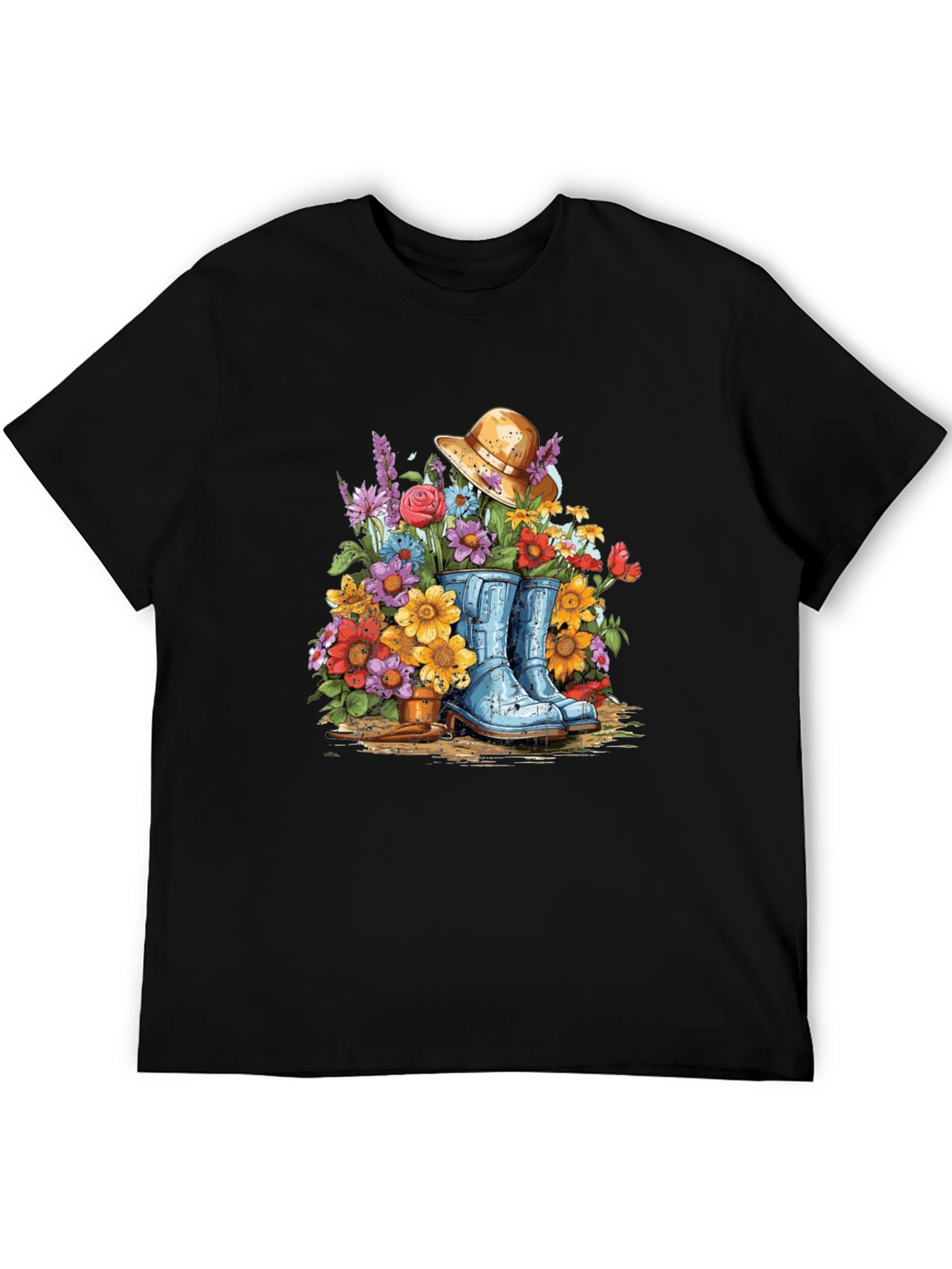 Black Floral Boot T-Shirt - Gardening Design view 5