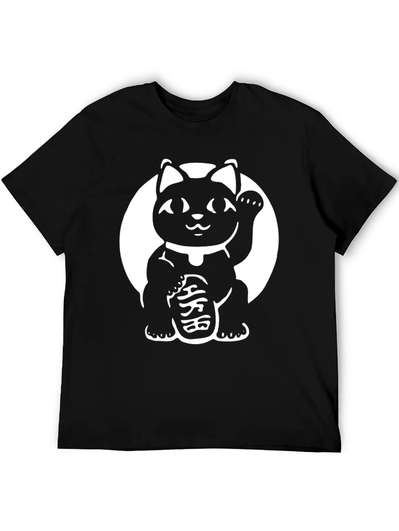 Black Lucky Cat Graphic Tee - Black Cotton Blend view 5
