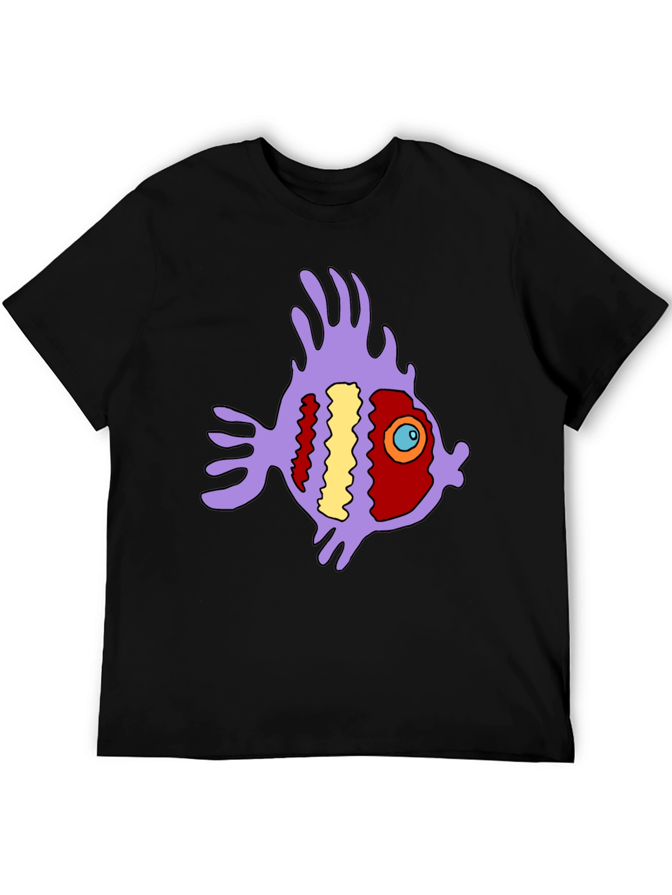 Black Funky Fish Graphic Tee - Black Cotton T-Shirt view 5