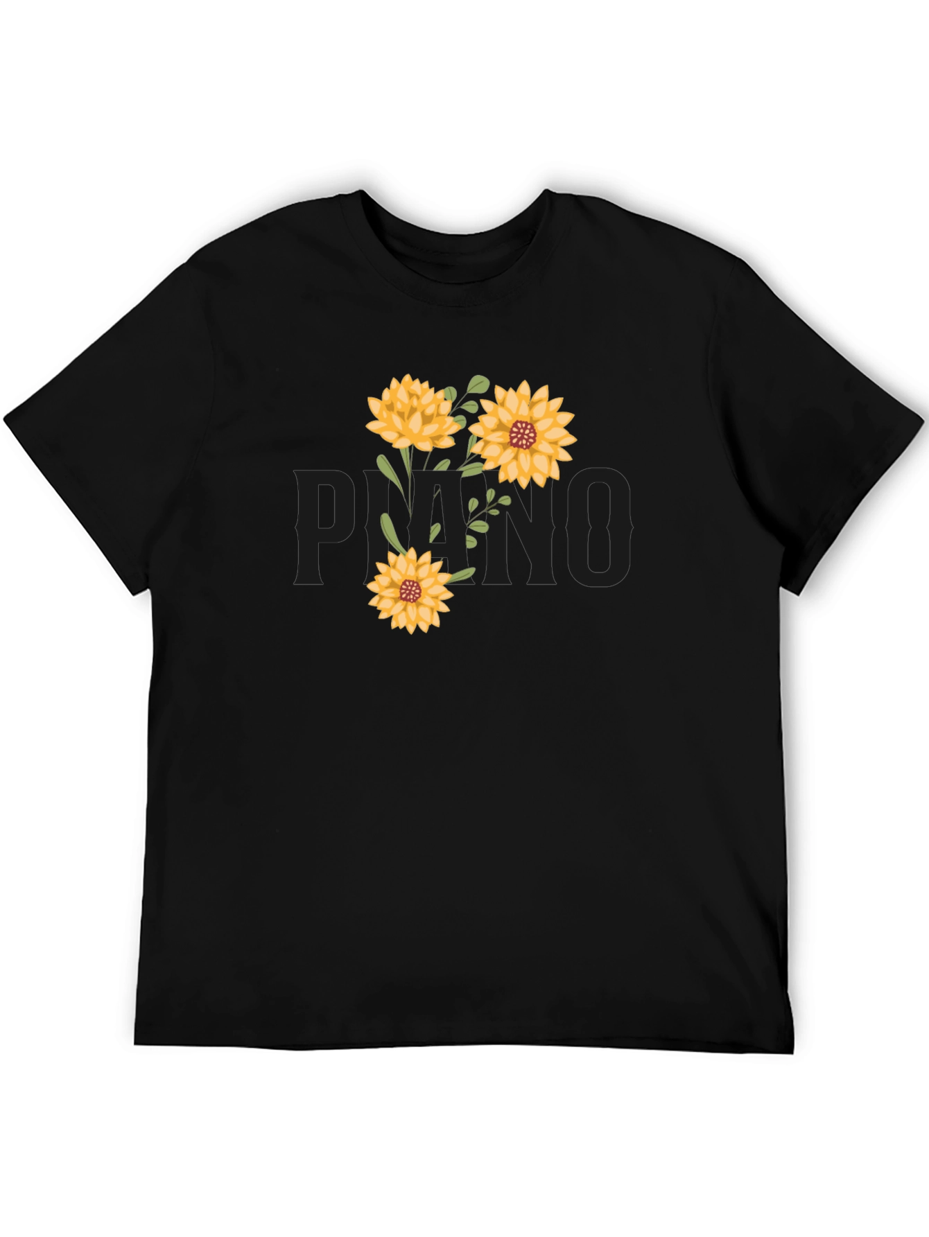 Black Floral T-Shirt - Black Cotton Tee with Sunflower Design view 5